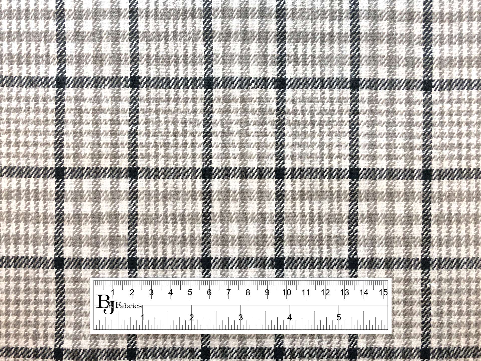 Washed Linen Houndstooth Plaid in Grey Black