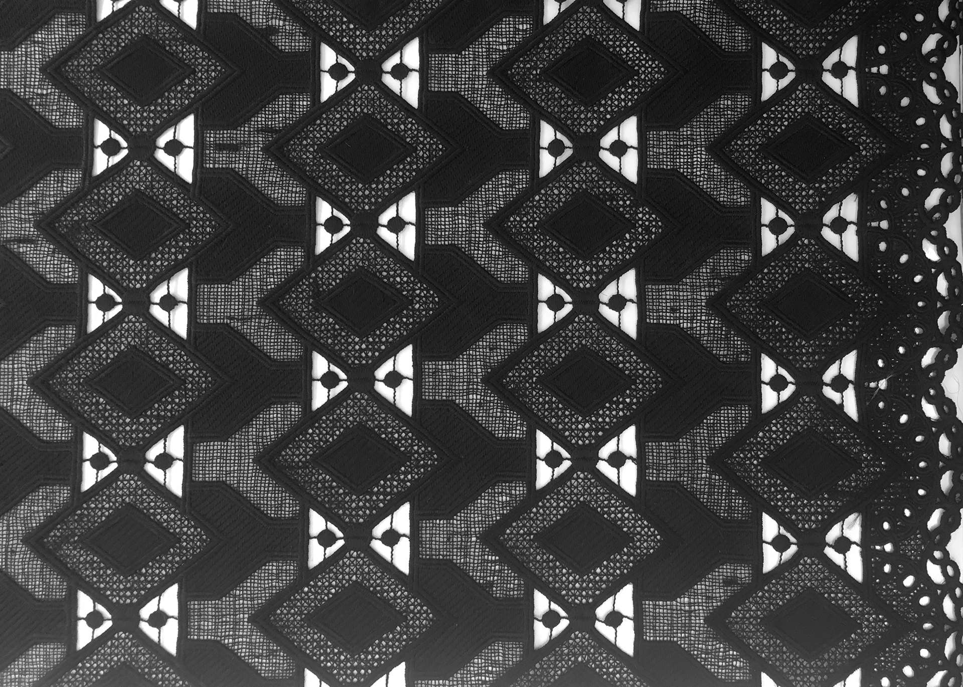 Guipure Lace with Interlocking Diamond Motif in Black
