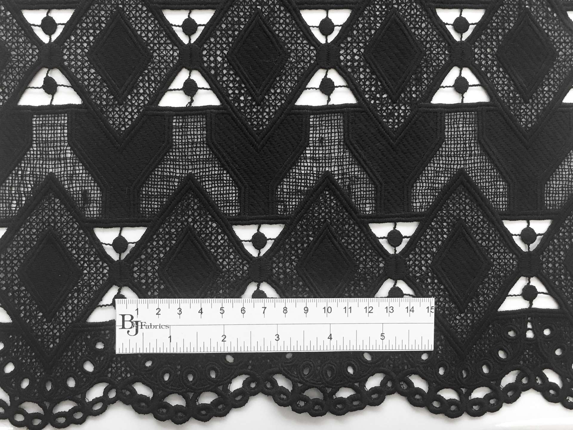 Guipure Lace with Interlocking Diamond Motif in Black