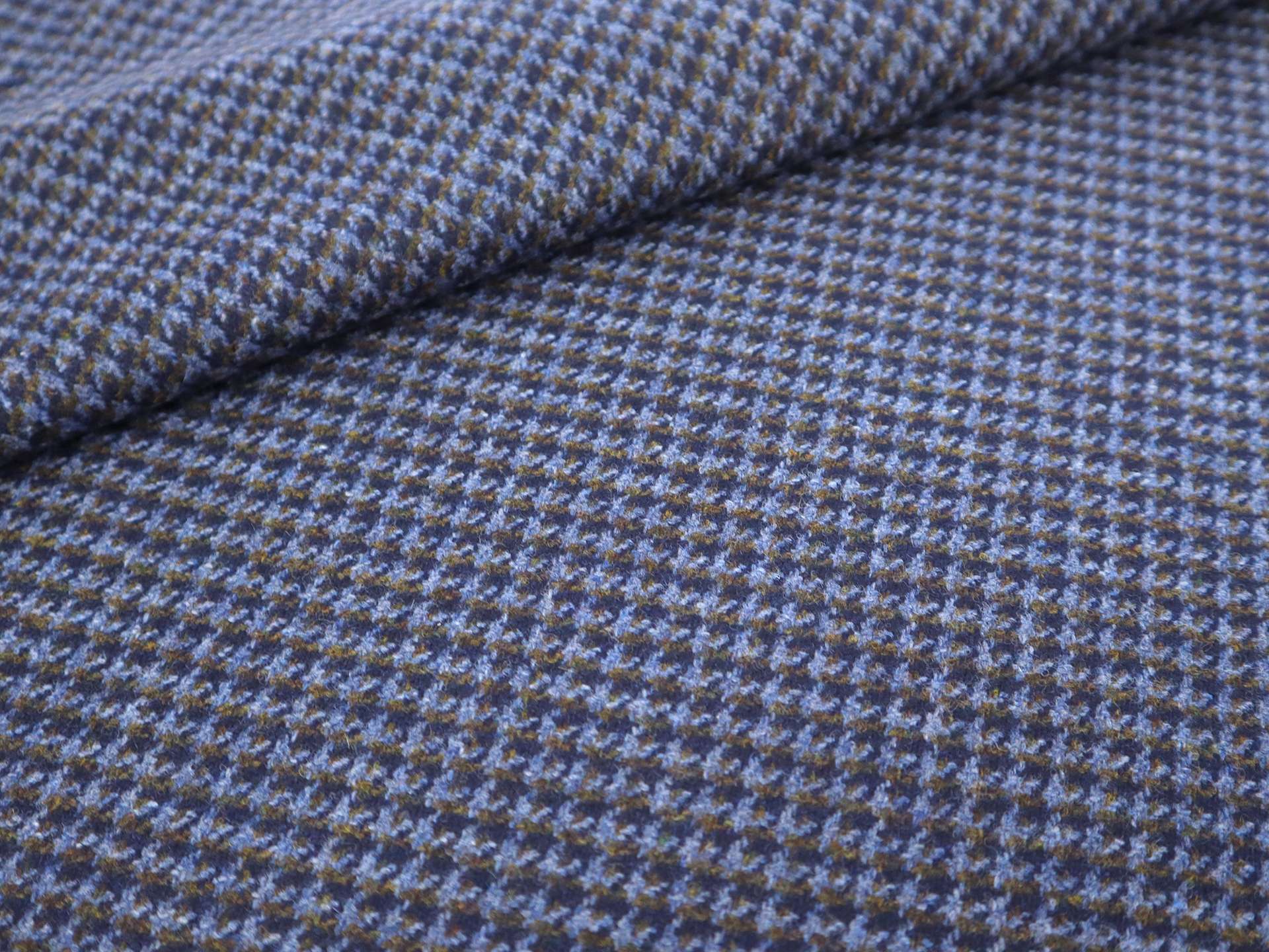 Wool Houndstooth Suiting in Cornflower & Brown