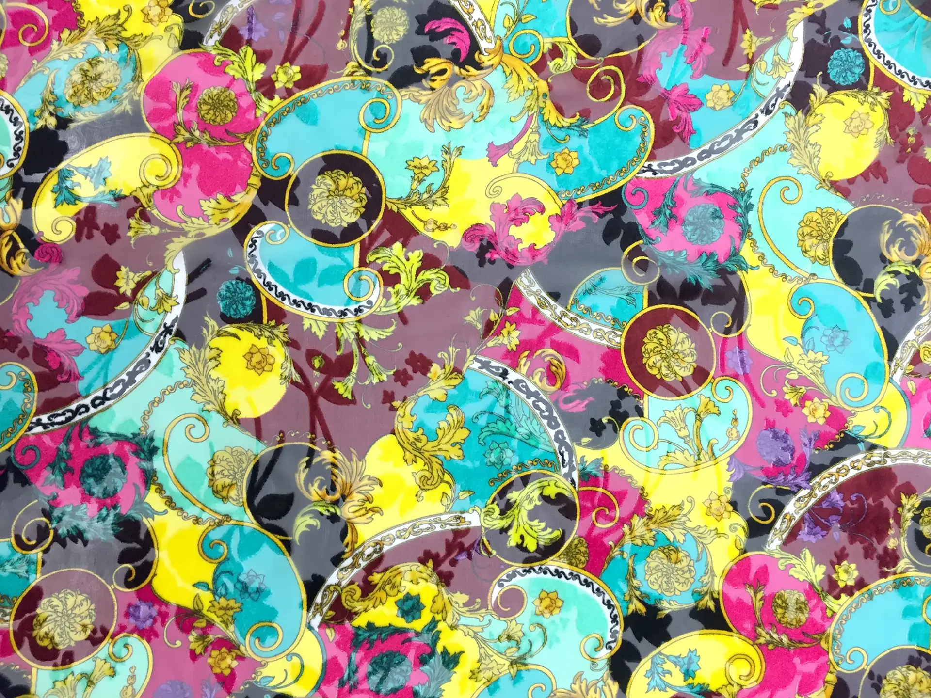 Silk and Rayon Burnout Velvet with Psychedelic Filigrees