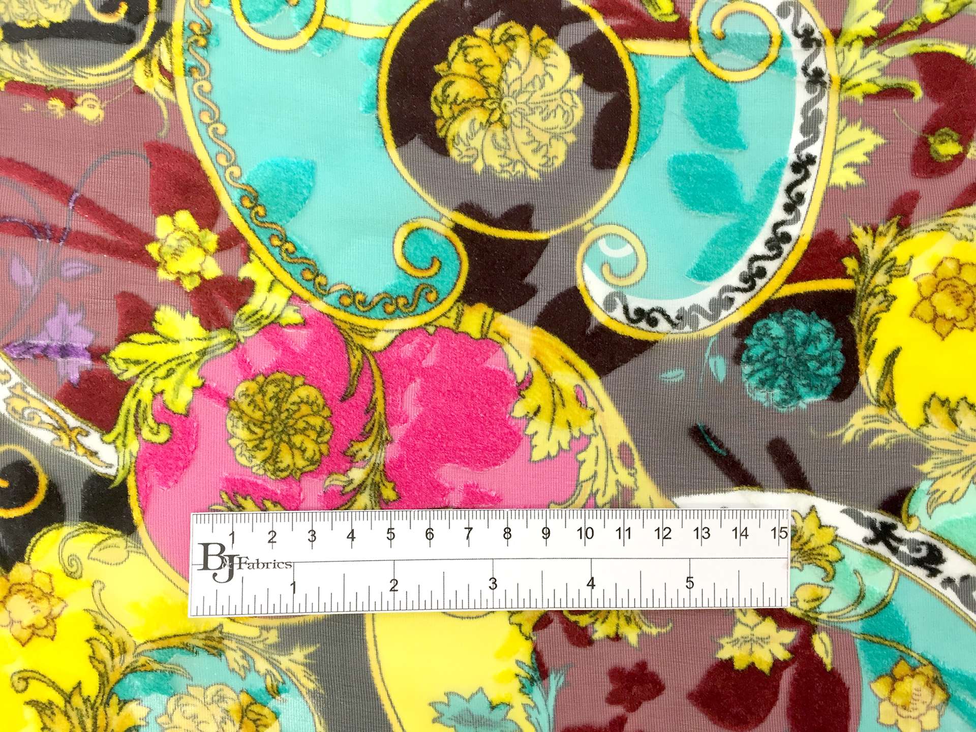 Silk and Rayon Burnout Velvet with Psychedelic Filigrees