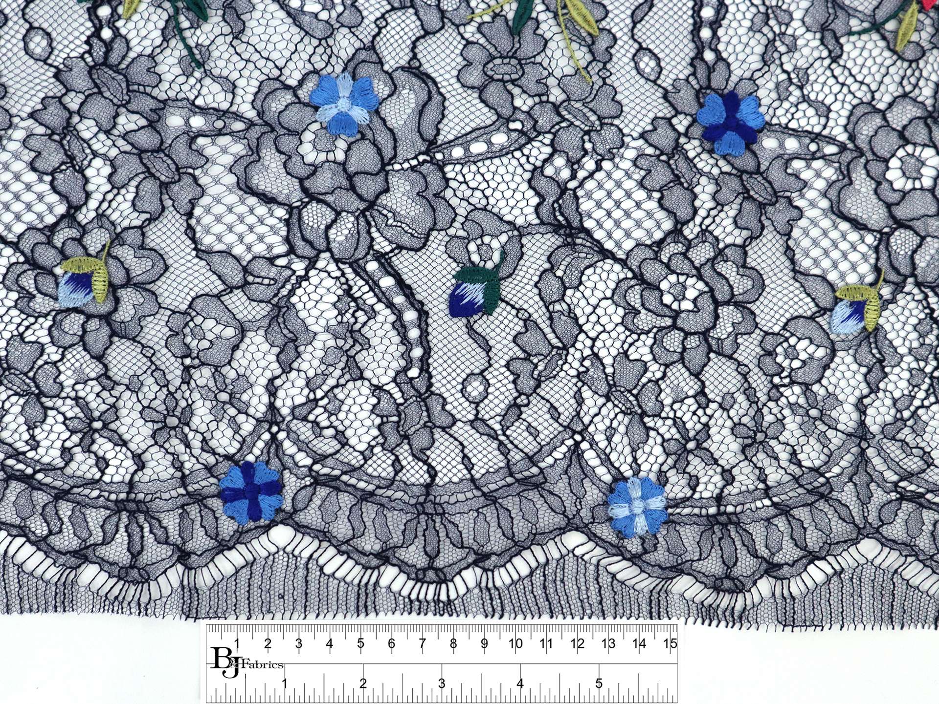 Chantilly Lace with Multi-Colored Floral Embroidery