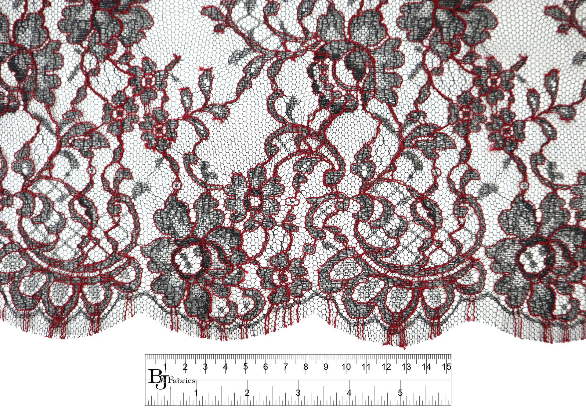 Chantilly Lace with Florals in Black and Crimson