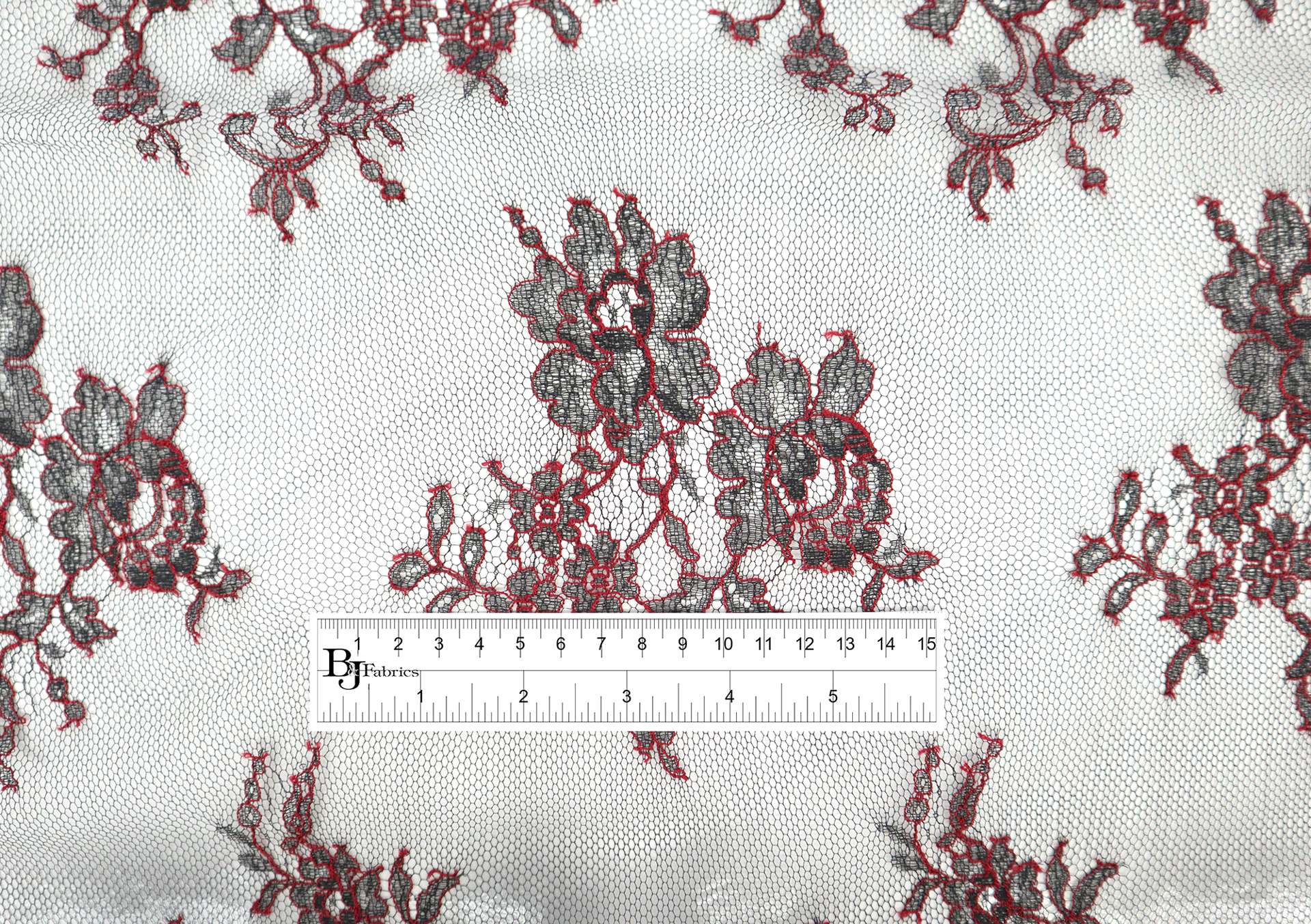Chantilly Lace with Florals in Black and Crimson