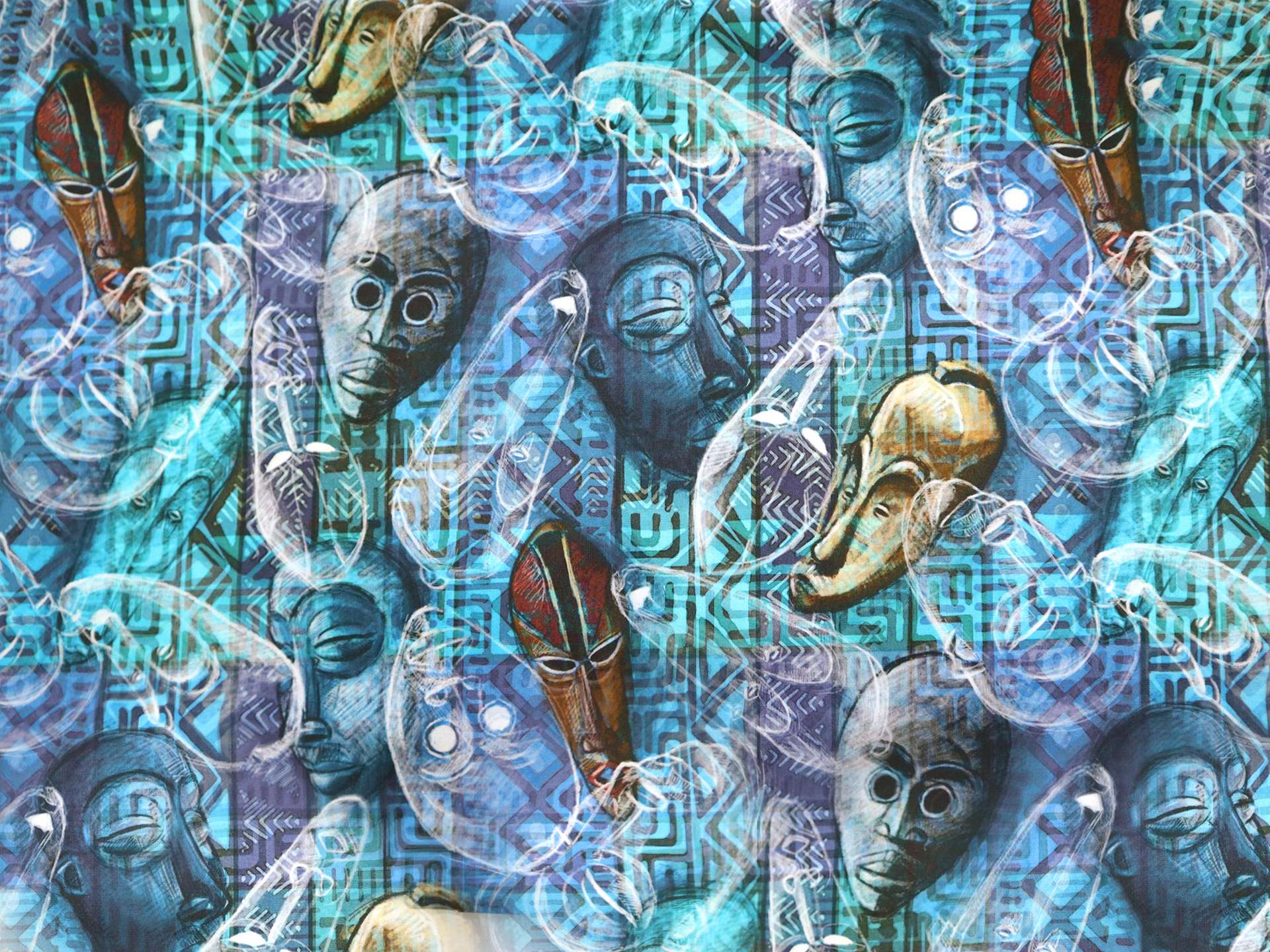 Cotton Broadcloth Tribal Masks Print