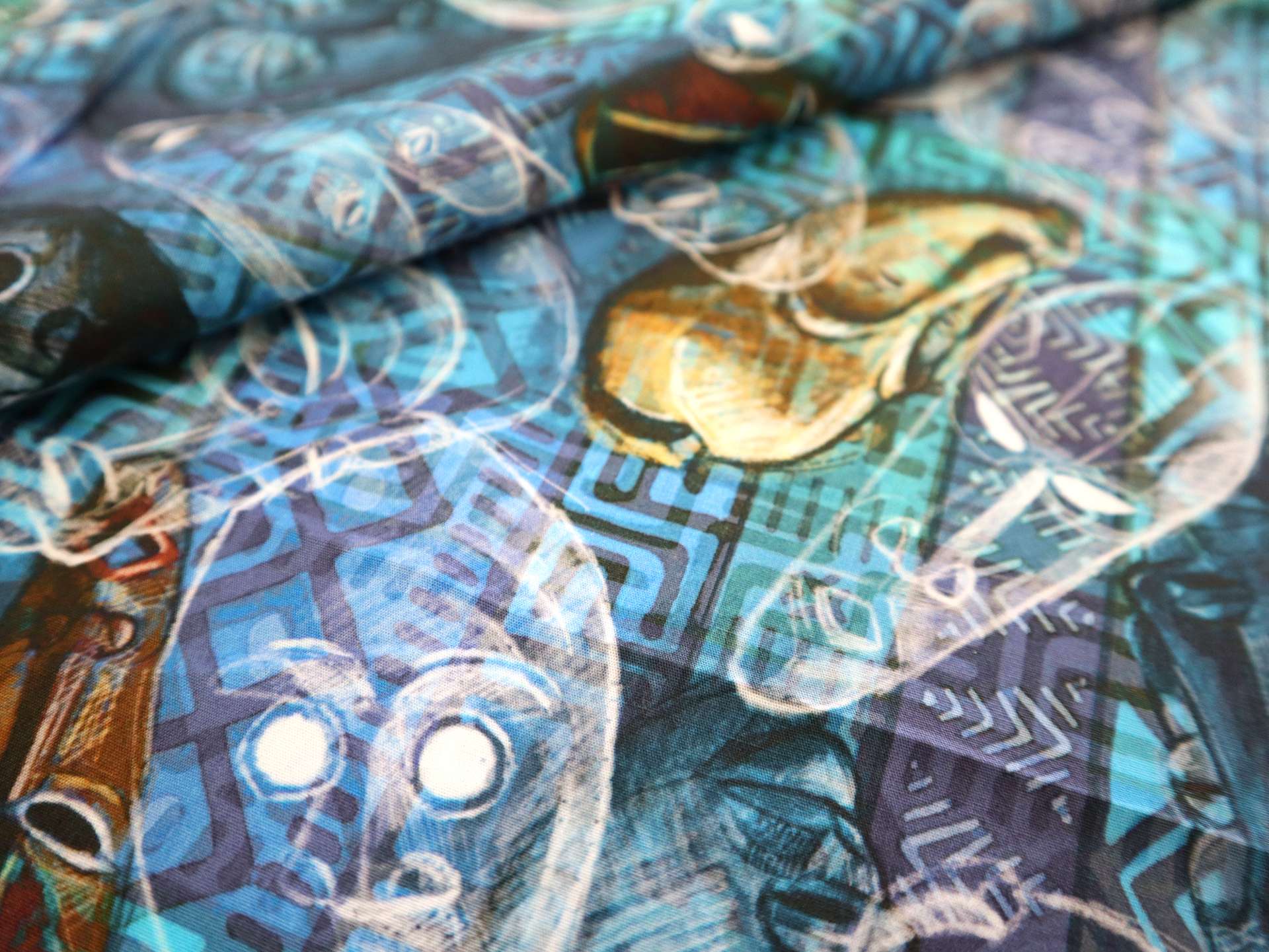 Cotton Broadcloth Tribal Masks Print