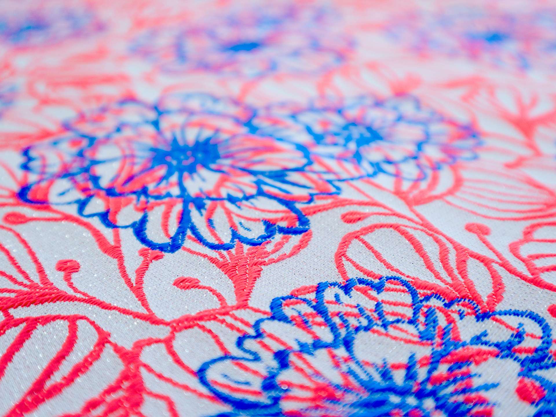 Metallic Brocade with Neon Flowers in Blue & Pink