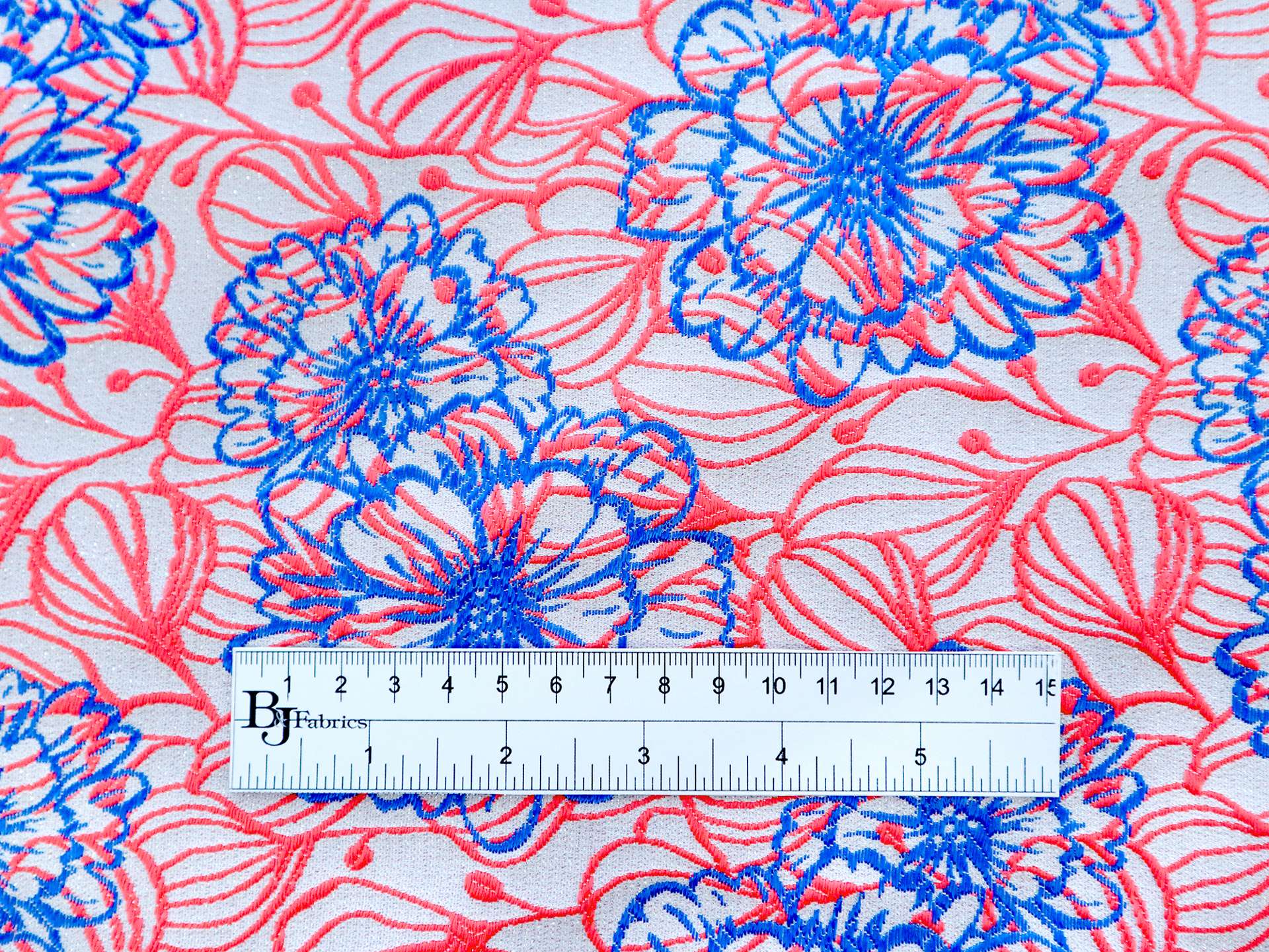 Metallic Brocade with Neon Flowers in Blue & Pink