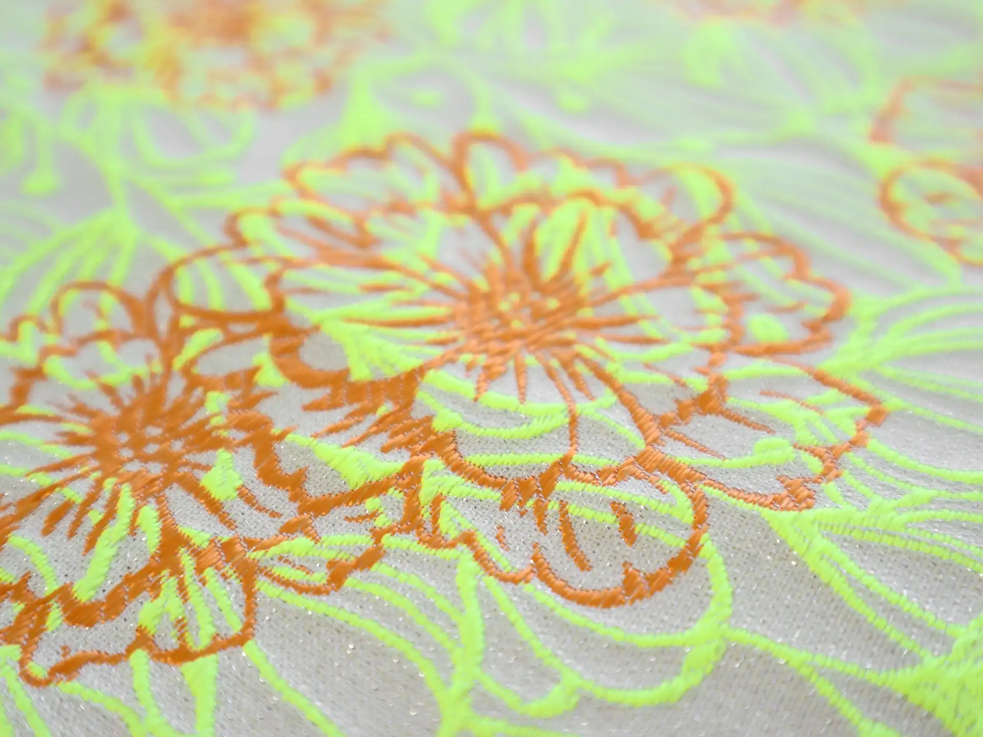Cotton and Acetate Blend Metallic Brocade with Neon Flowers