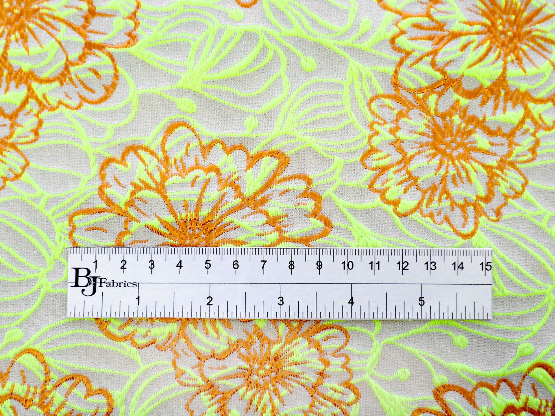 Cotton and Acetate Blend Metallic Brocade with Neon Flowers