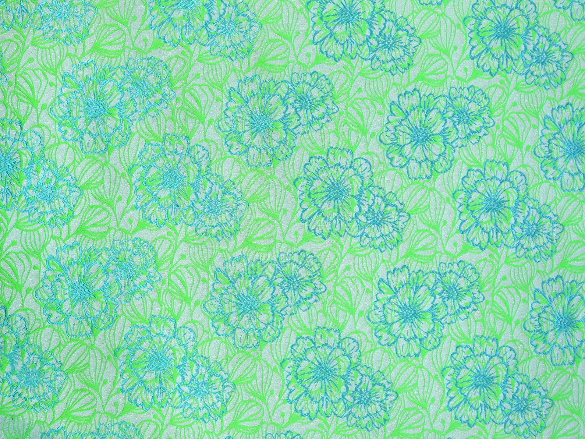 Cotton and Acetate Blend Metallic Brocade with Neon Flowers