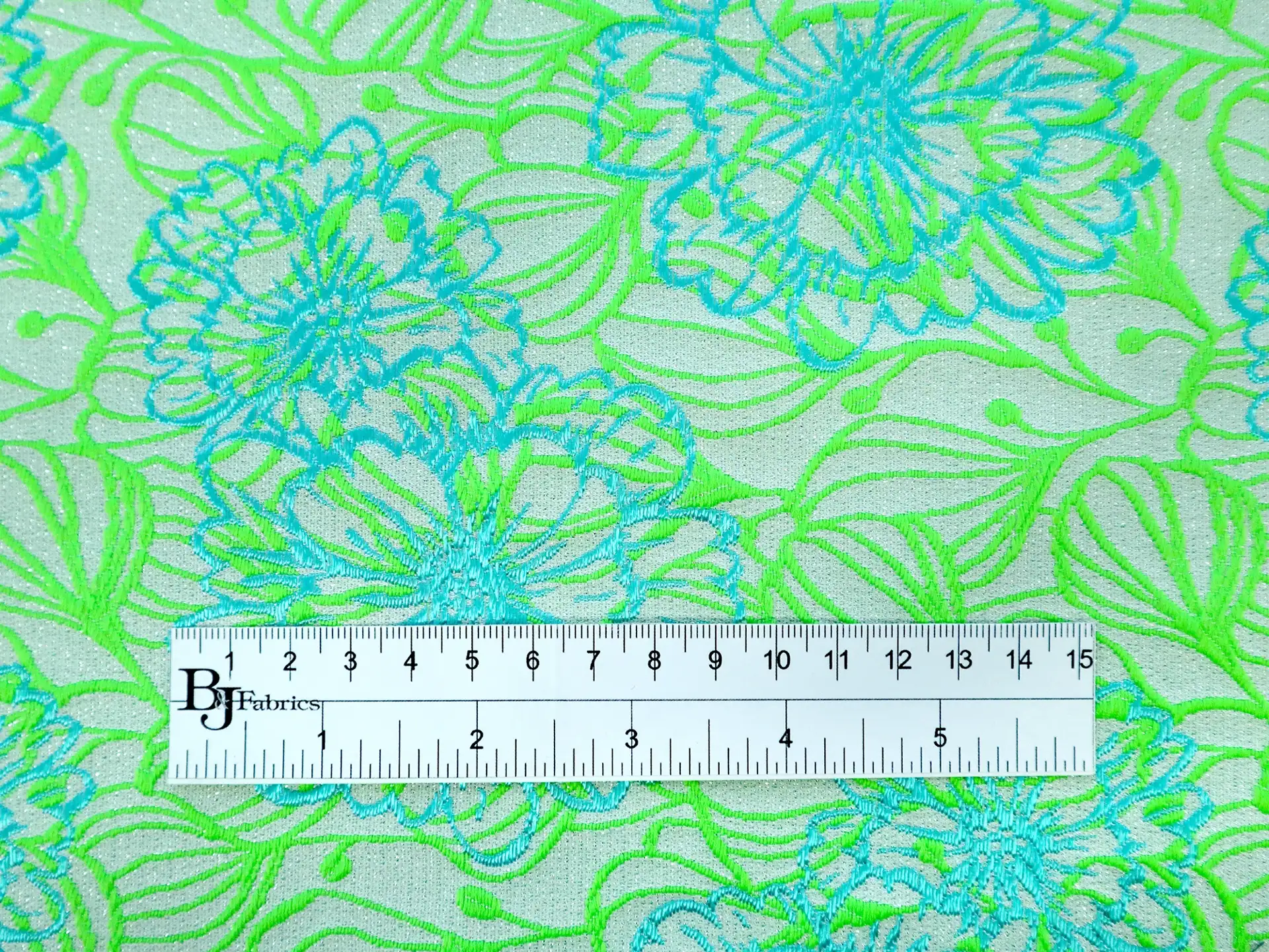 Cotton and Acetate Blend Metallic Brocade with Neon Flowers
