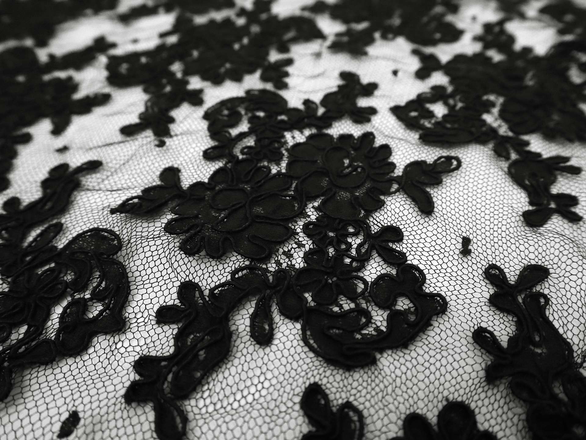 Alençon Lace with Florals in Black