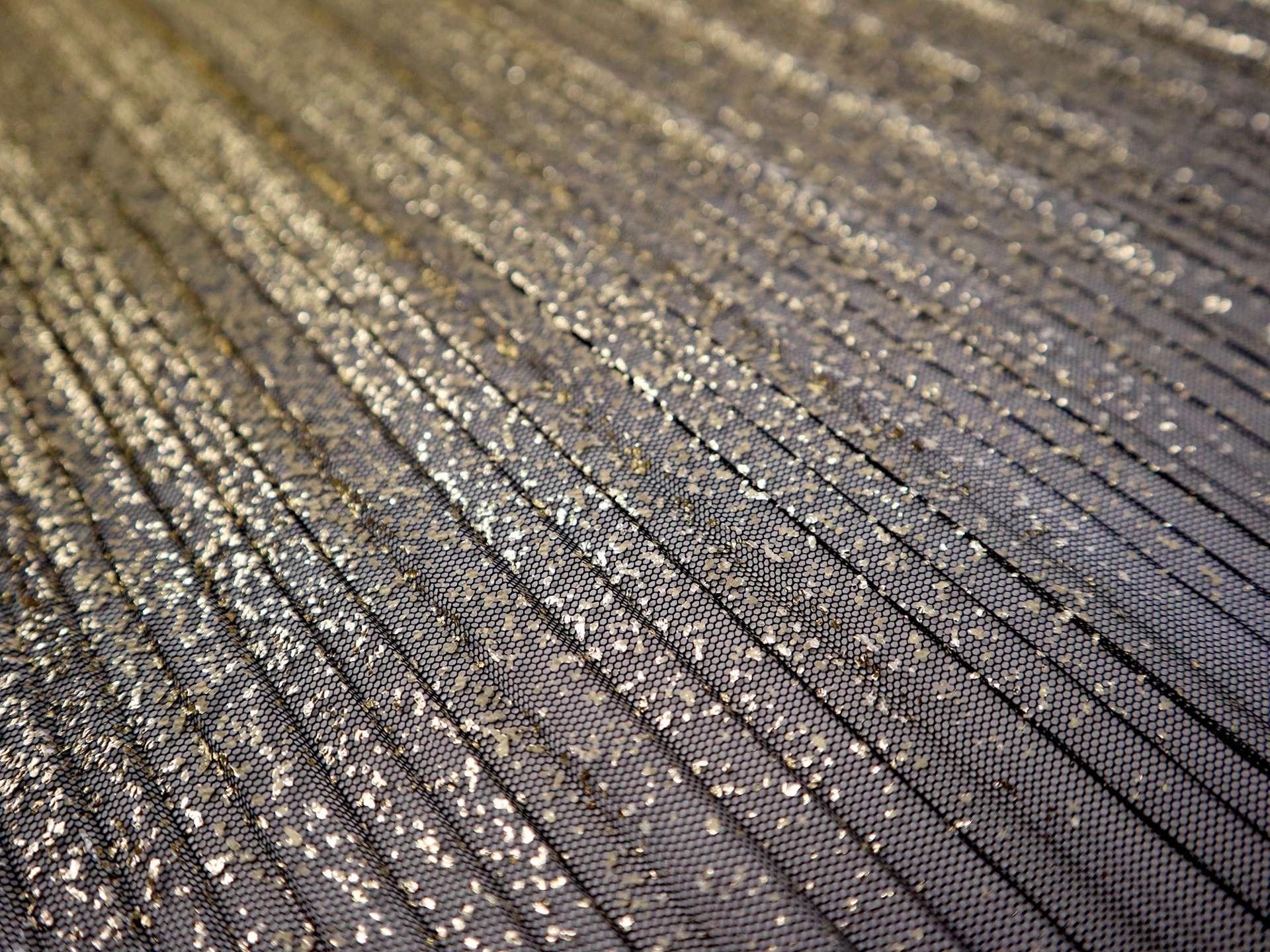 Pleated Tulle with Gold Foil in Black