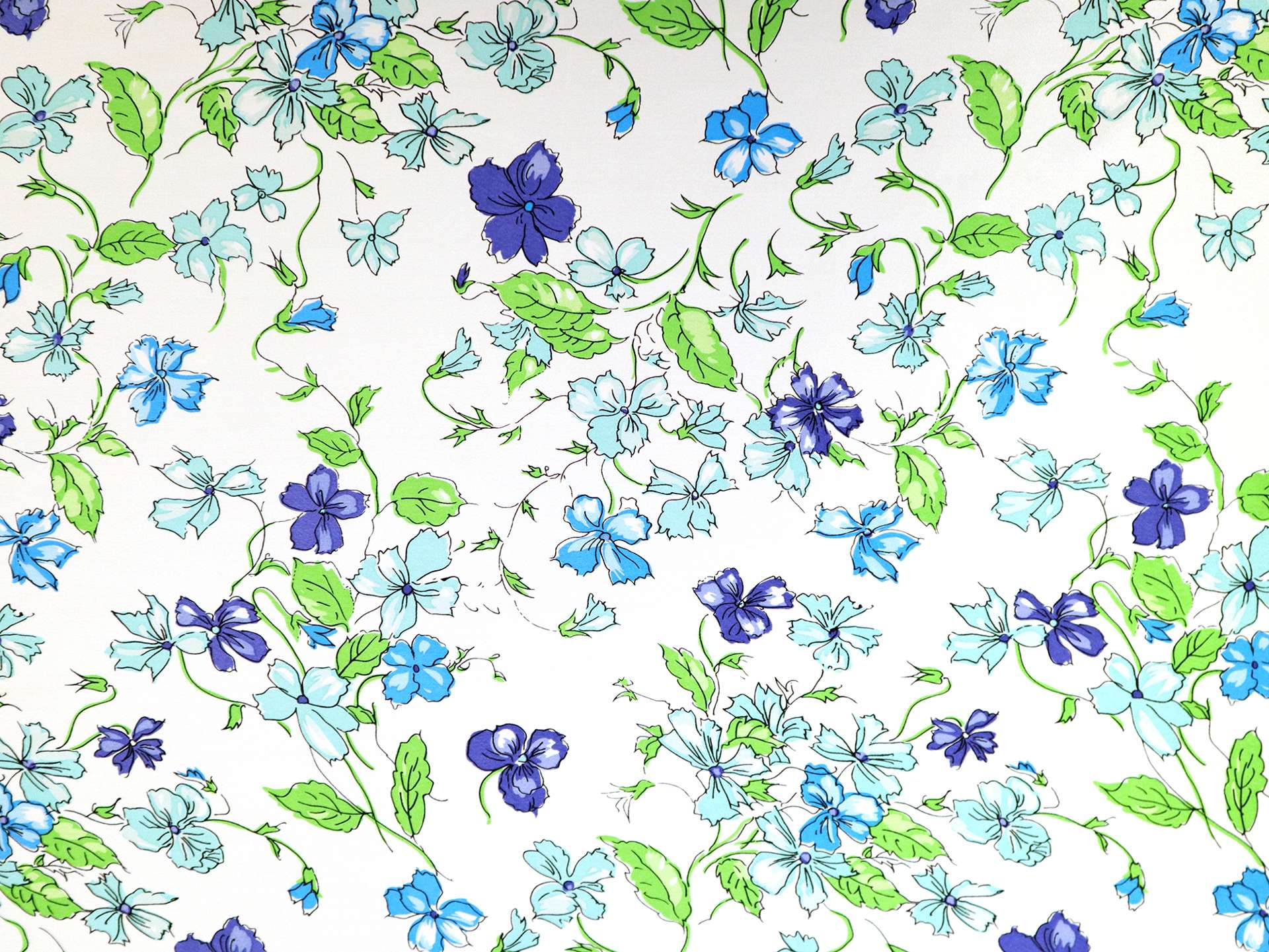 Printed Silk Charmeuse with Floral Pattern on Blue Green Background