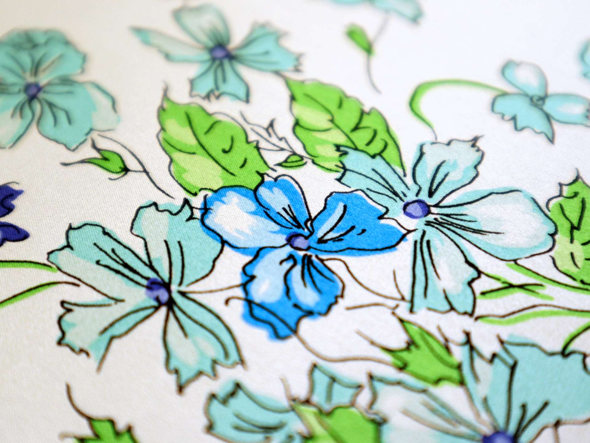 Printed Silk Charmeuse with Floral Pattern on Blue Green Background