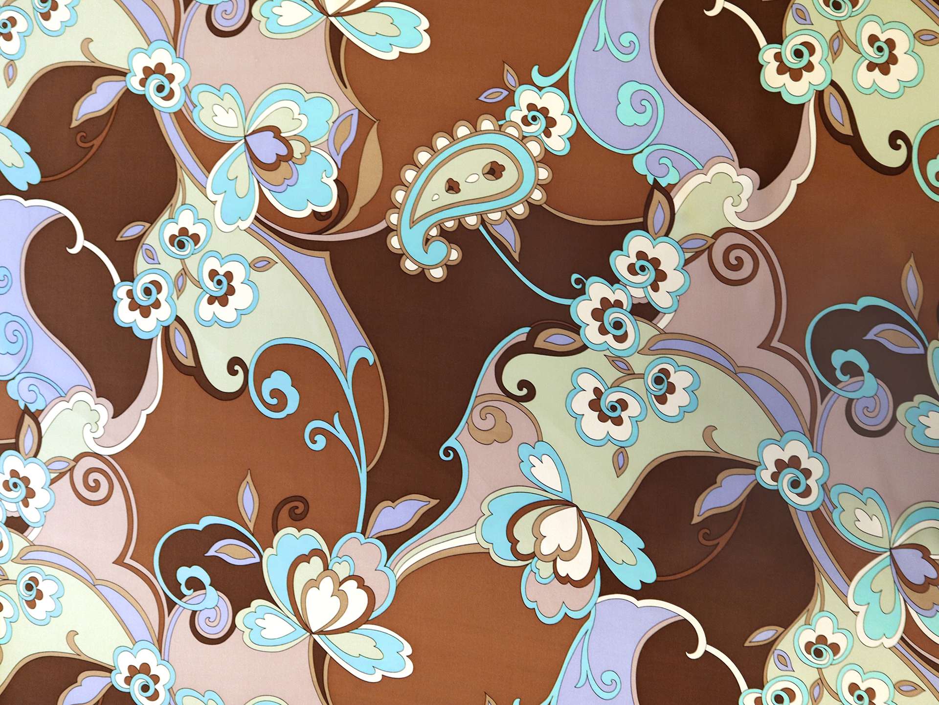 Printed Silk Charmeuse with Floral Pattern in Browns and Blues