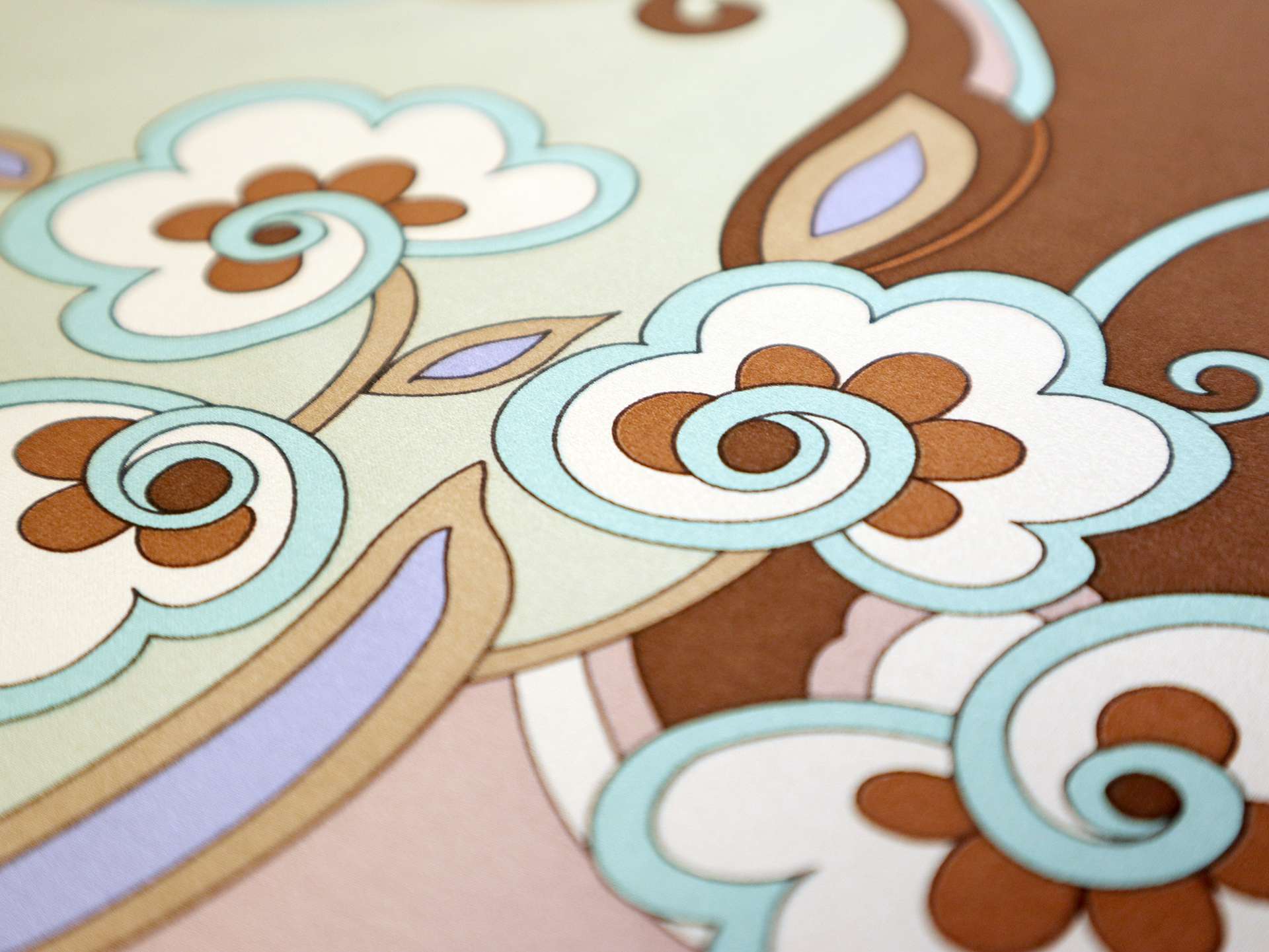 Printed Silk Charmeuse with Floral Pattern in Browns and Blues