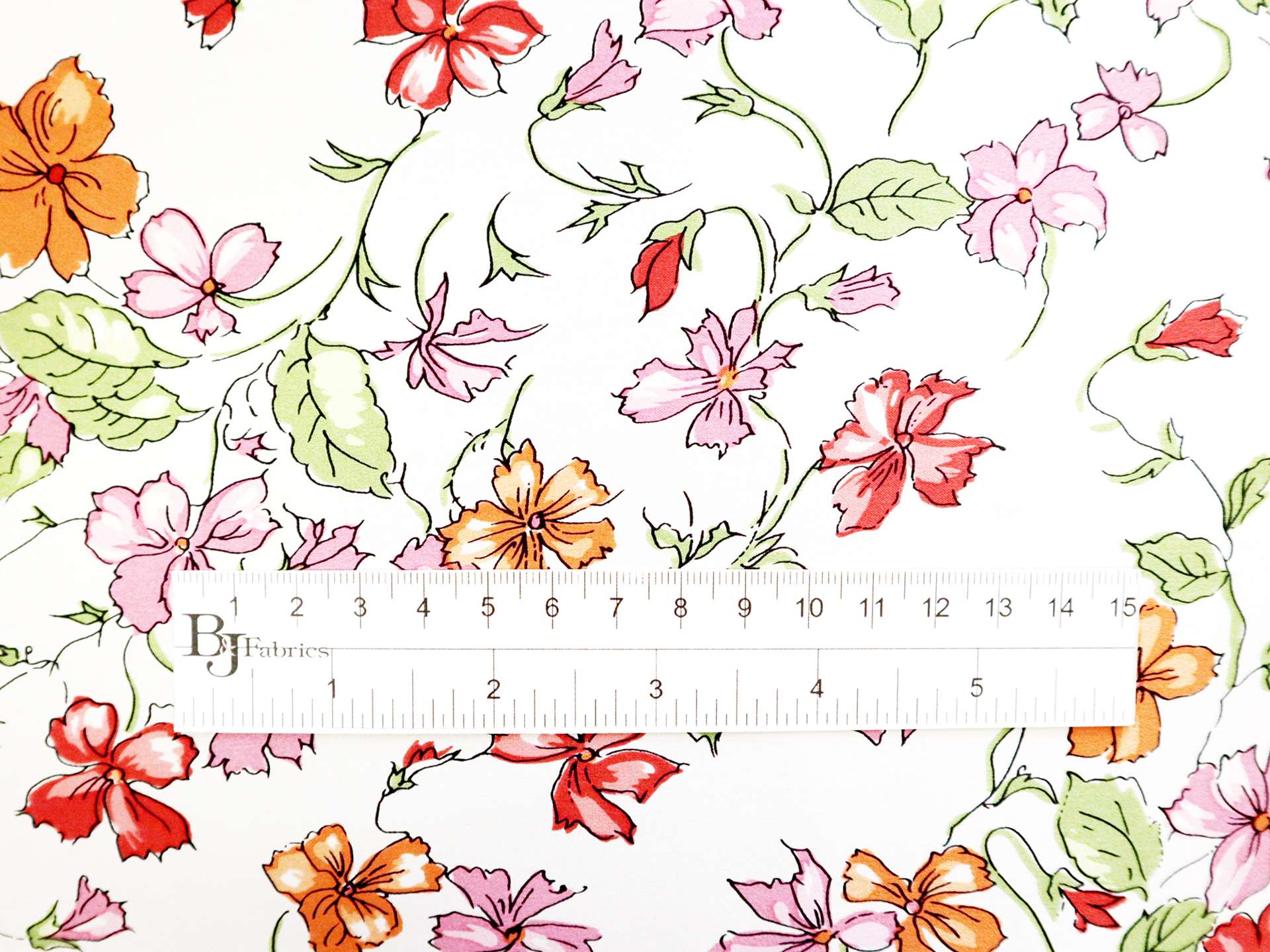 Printed Silk Charmeuse with Floral Motifs in White Background