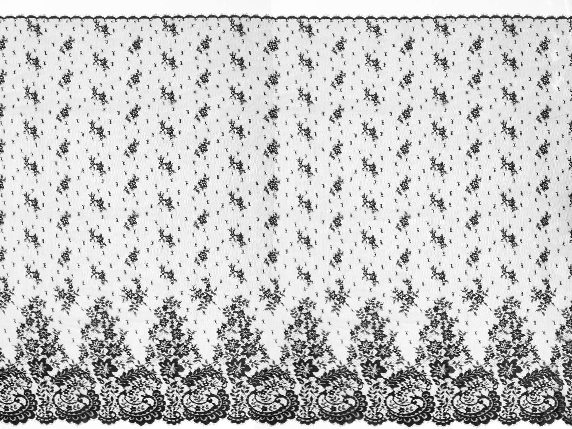 Chantilly Lace with Small Florals & Dense Filigrees in Black