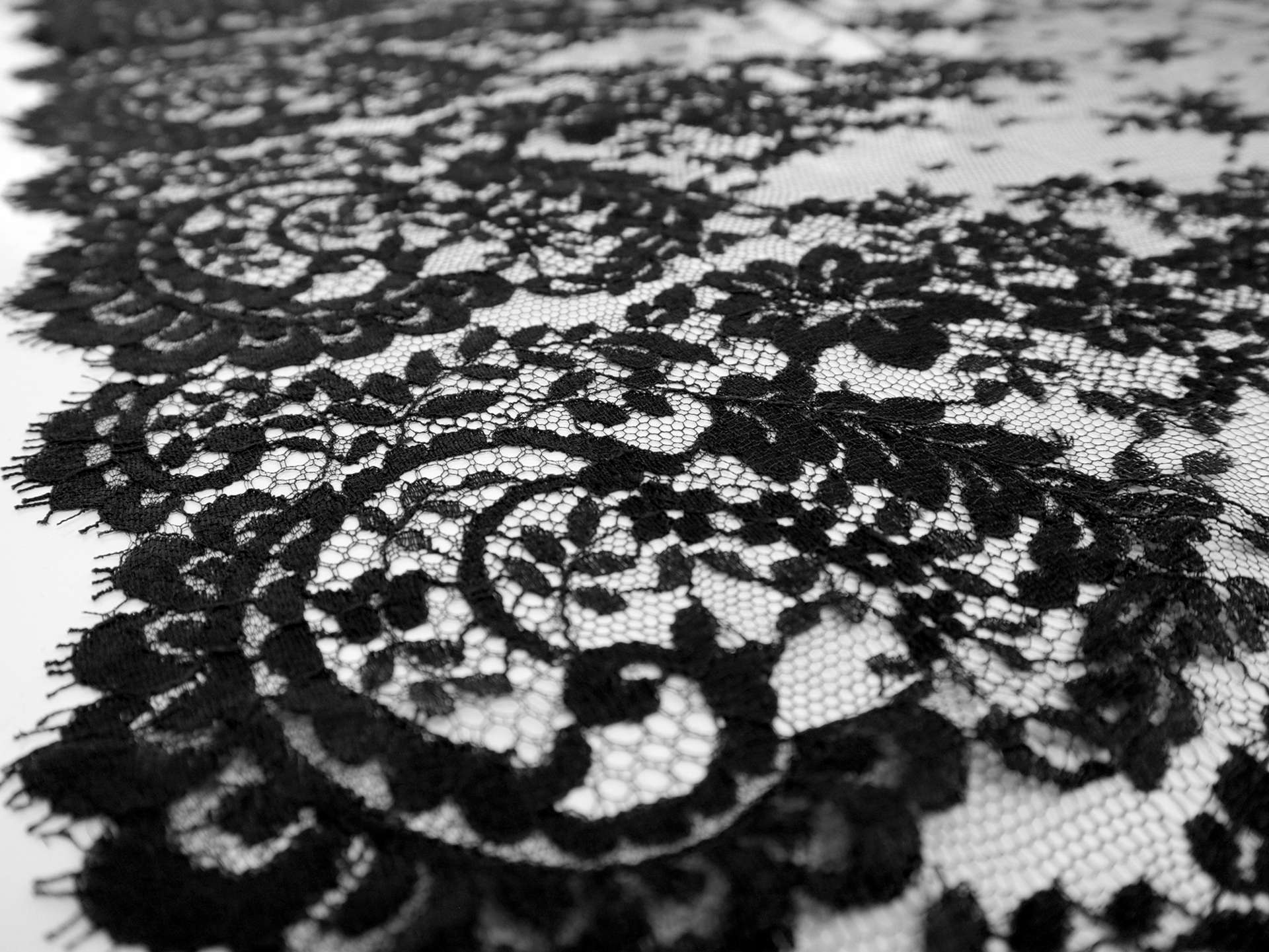 Chantilly Lace with Small Florals & Dense Filigrees in Black