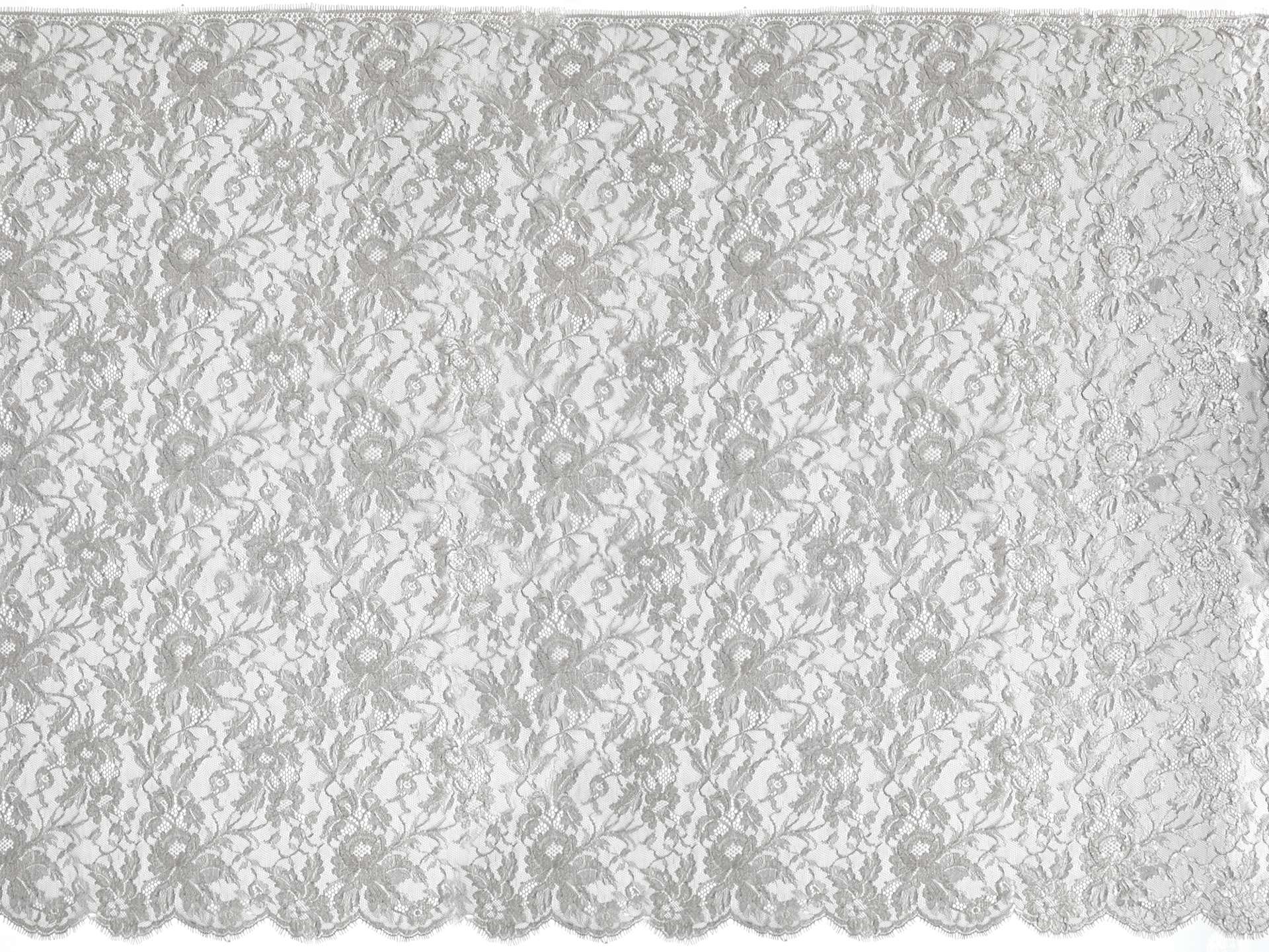 Metallic Floral Chantilly Lace in Silver & Black