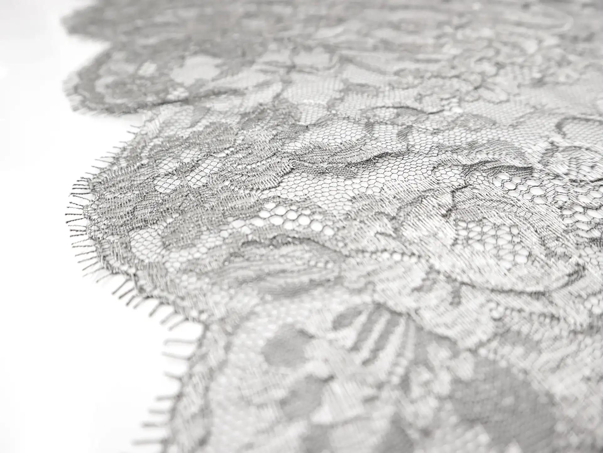 Metallic Floral Chantilly Lace in Silver & Black