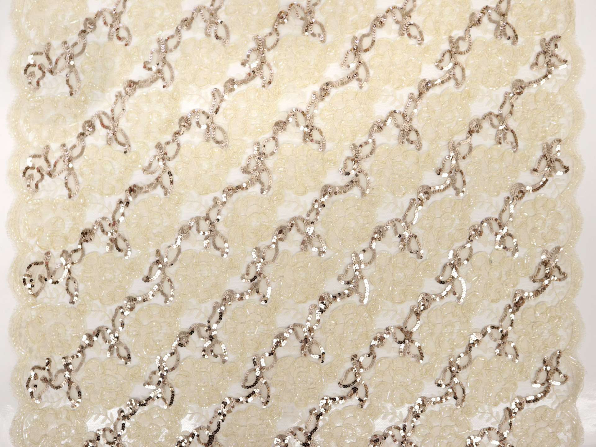 Floral Ribbon Lace with Sequins in Champagne & Gold