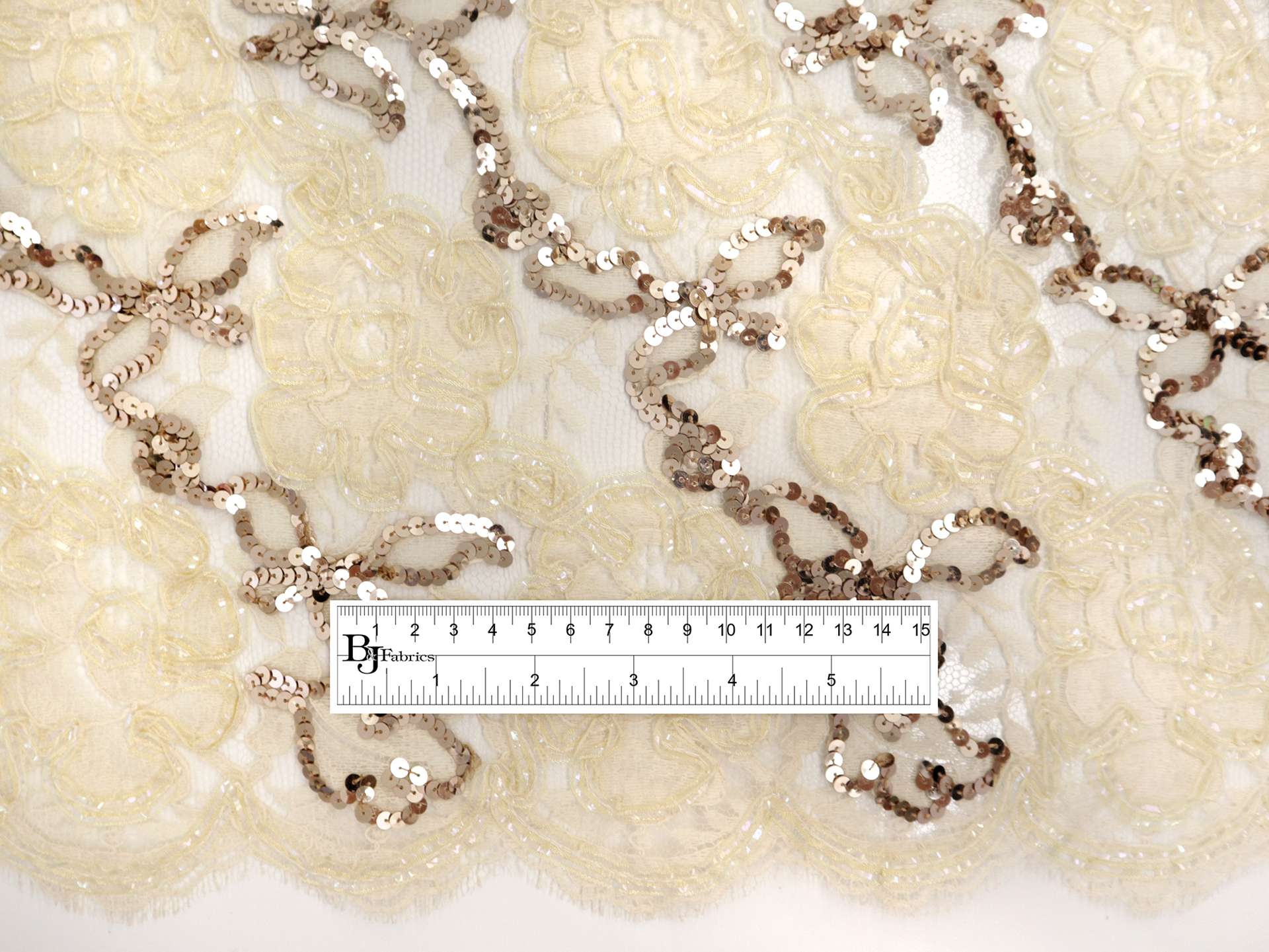 Floral Ribbon Lace with Sequins in Champagne & Gold