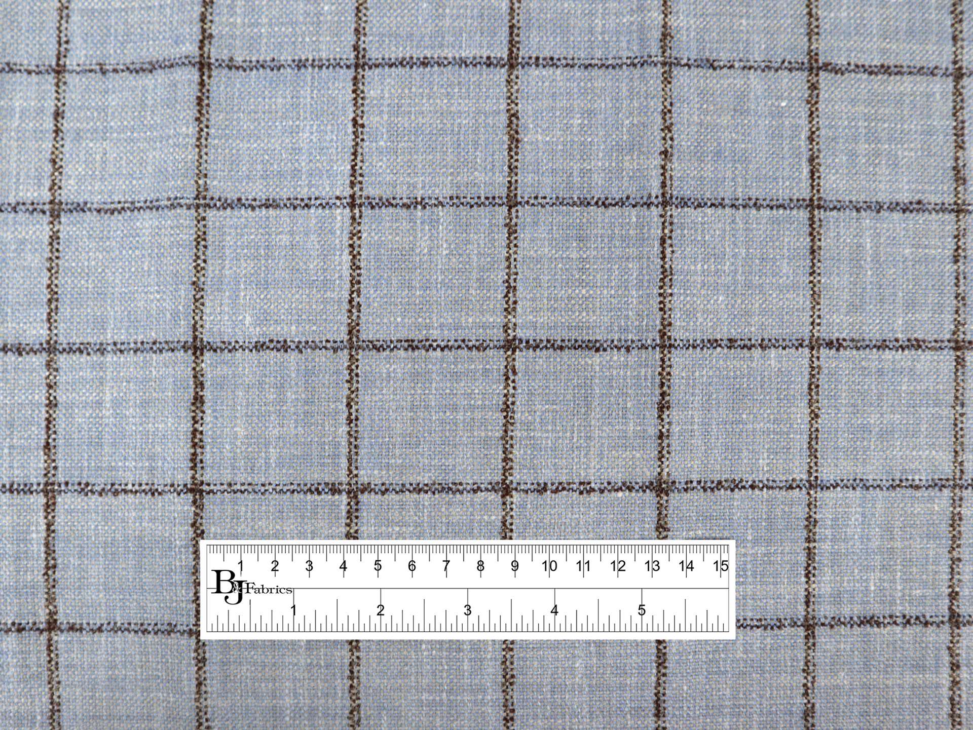 Silk Blend Windowpane Suiting in Powder Blue and Brown