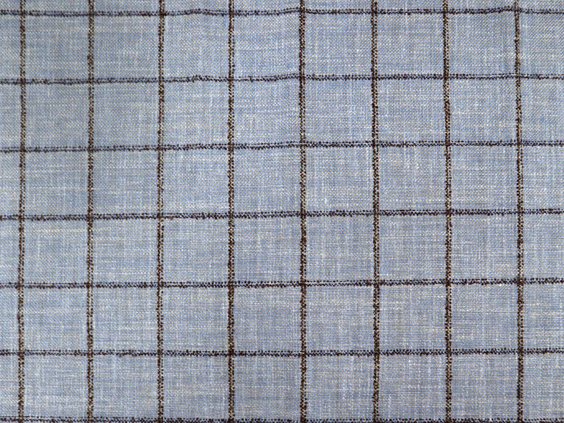 Silk Blend Windowpane Suiting in Powder Blue and Brown