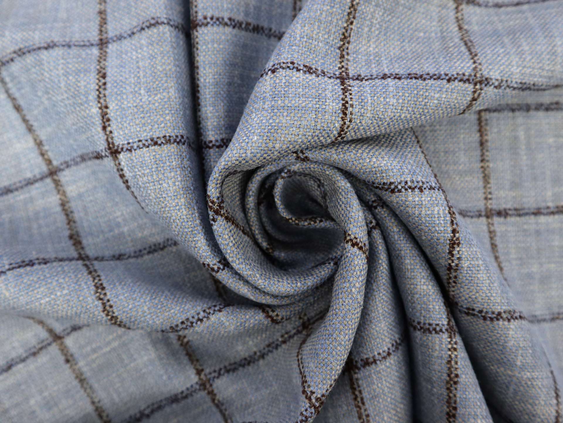 Silk Blend Windowpane Suiting in Powder Blue and Brown
