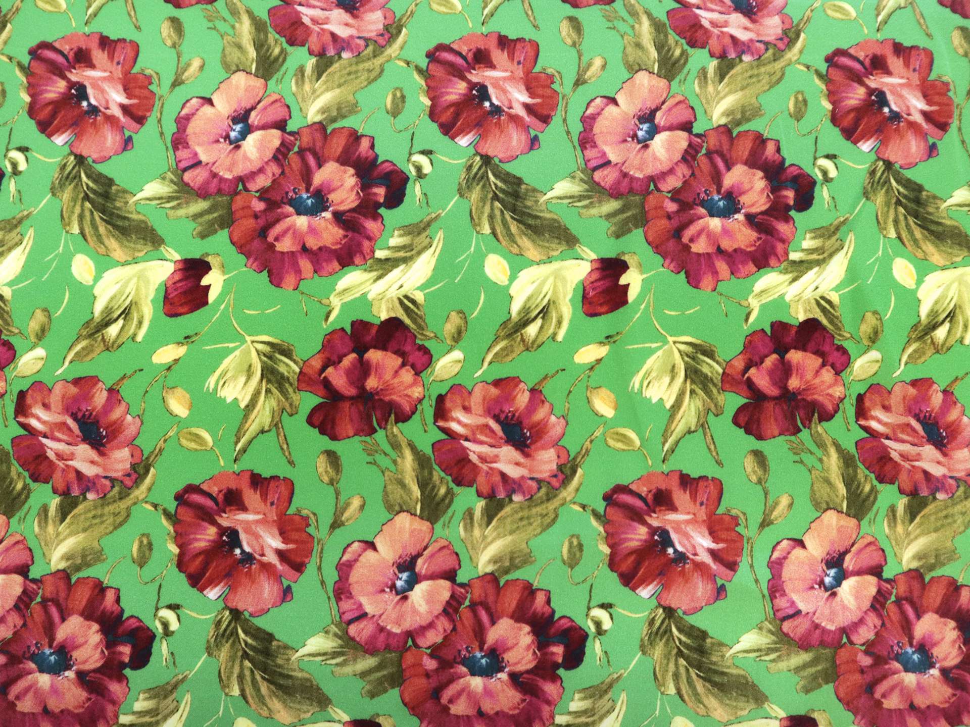 Cotton Sateen Lawn Floral Poppies Print