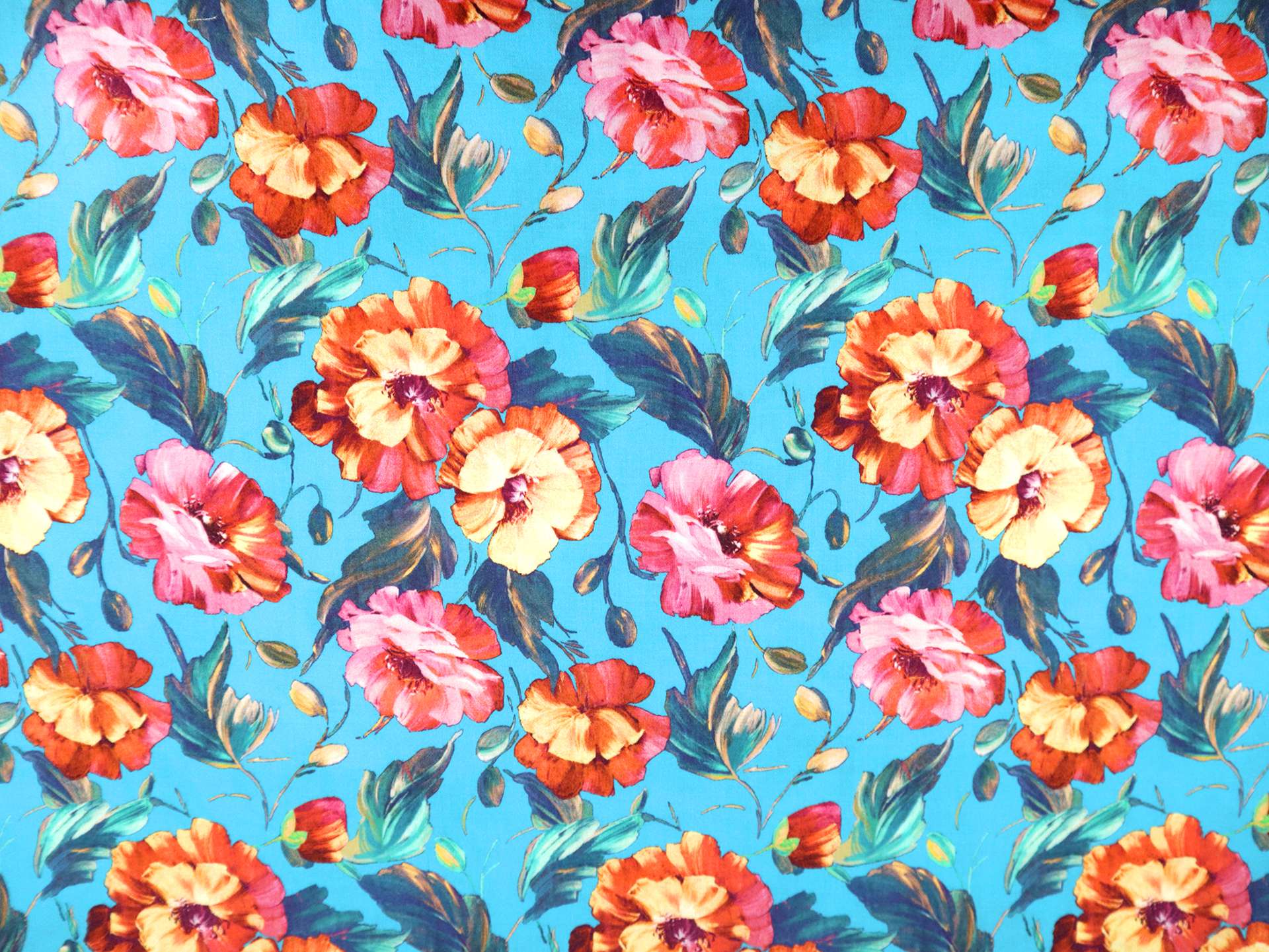 Cotton Sateen Lawn Floral Poppies Print 