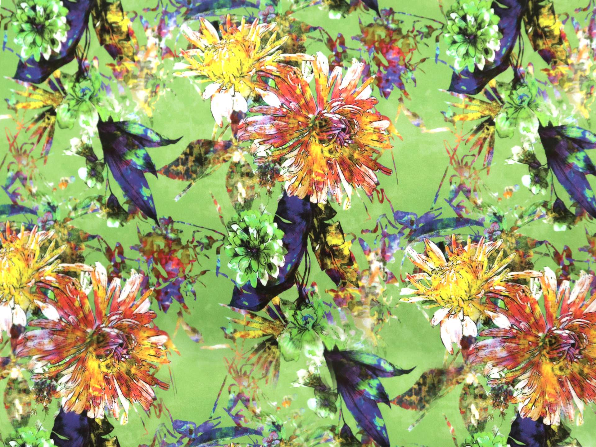 Cotton Sateen Lawn Tropical Floral Print