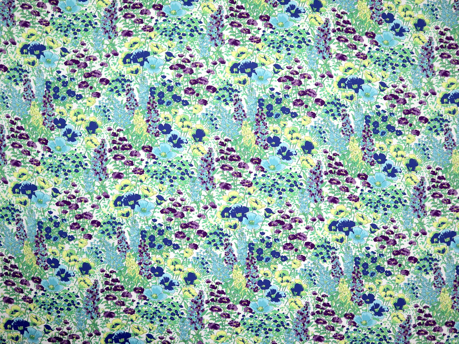Printed Silk Charmeuse with Illustrated Floral Pattern in Turquoise Background