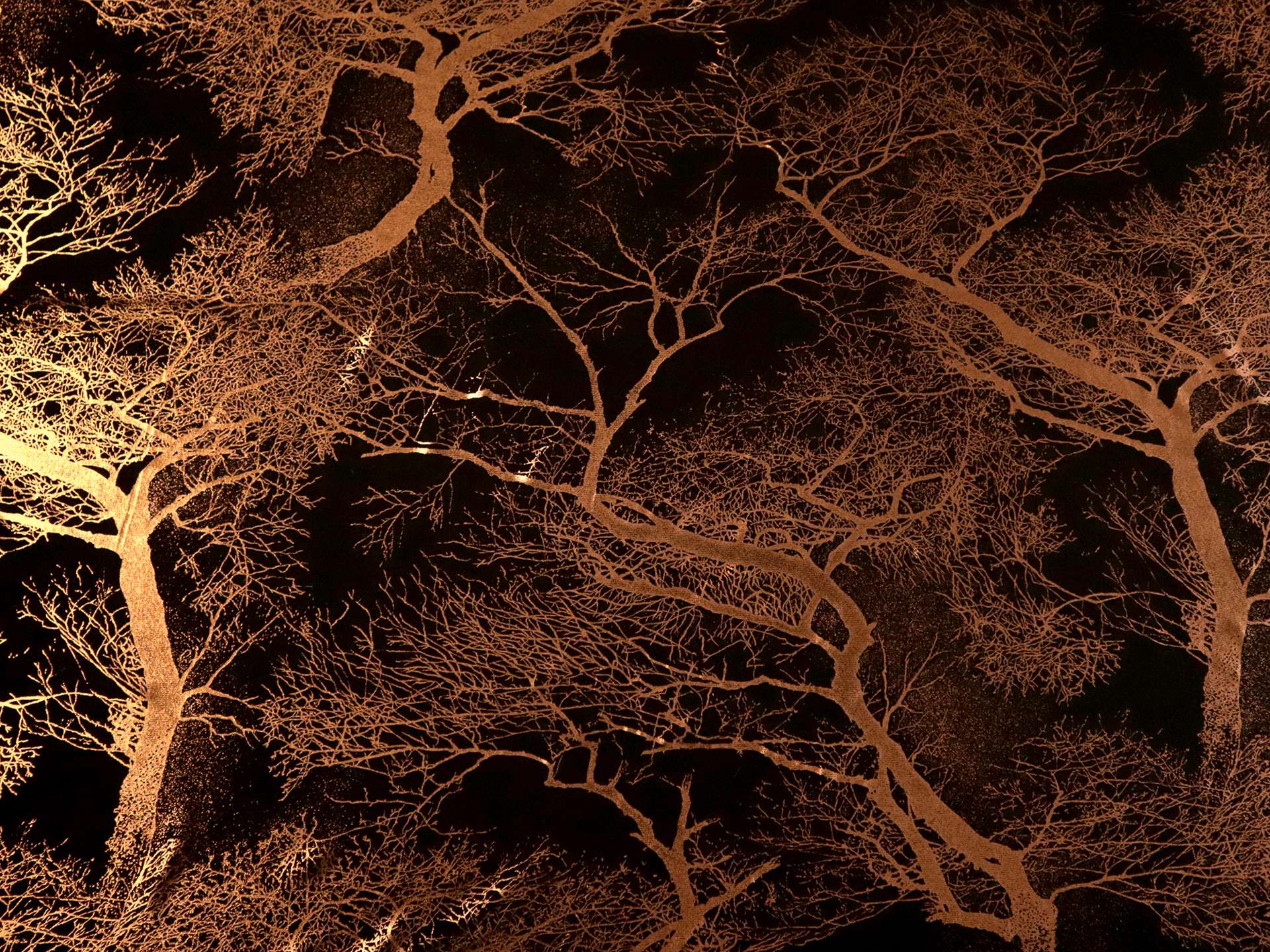 Polyester Chiffon with Copper Foil Tree Silhouettes