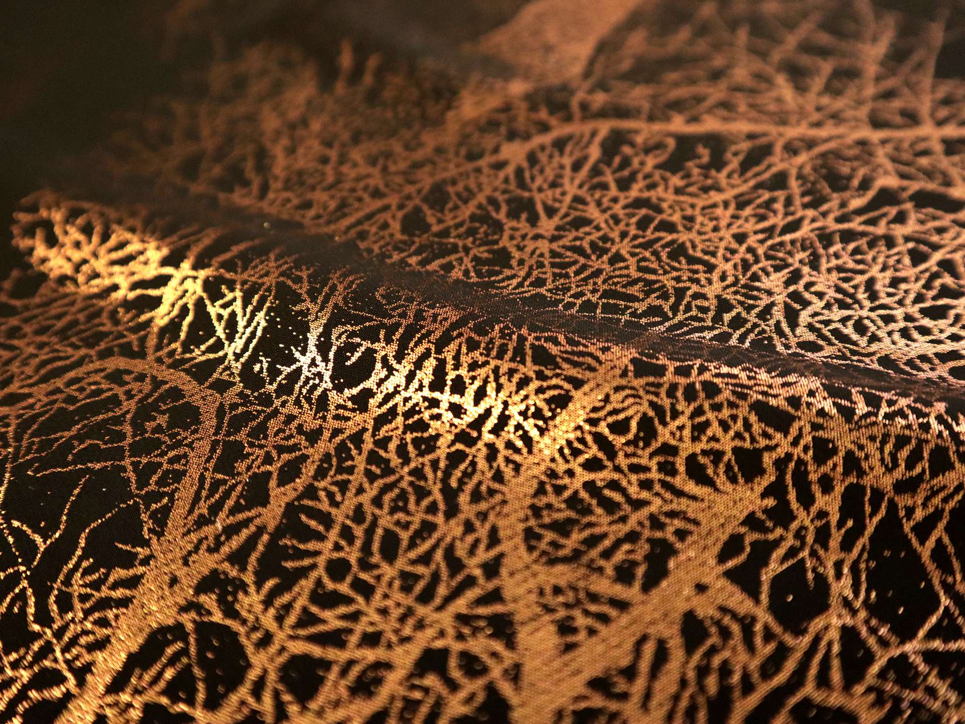 Polyester Chiffon with Copper Foil Tree Silhouettes