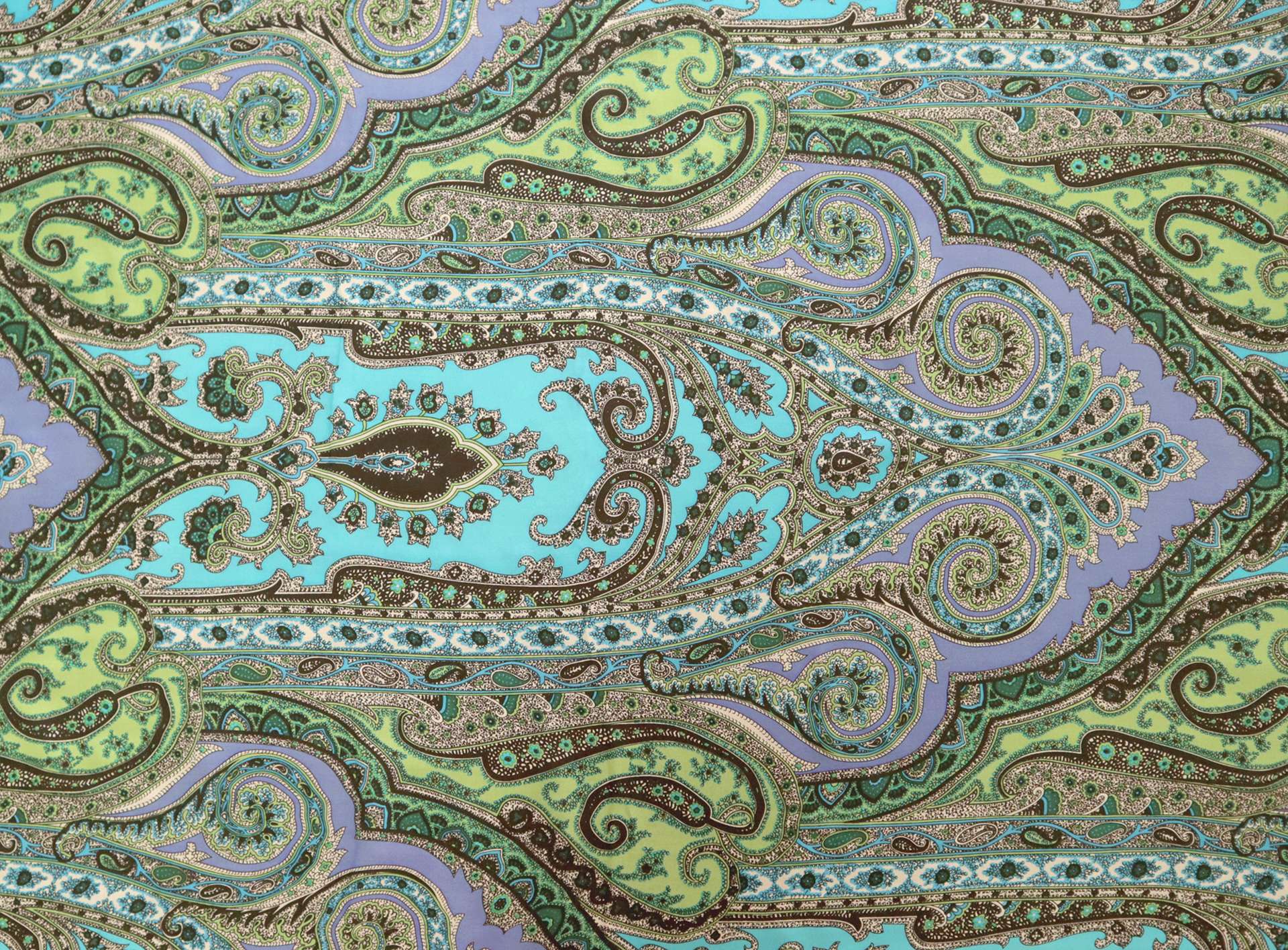 Printed Silk Chiffon with Paisley Pattern On Light-Green Light-Blue Light-Purple Background