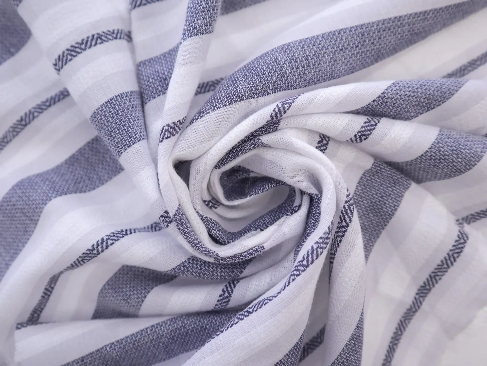 Cotton Novelty Stripe in White and Navy