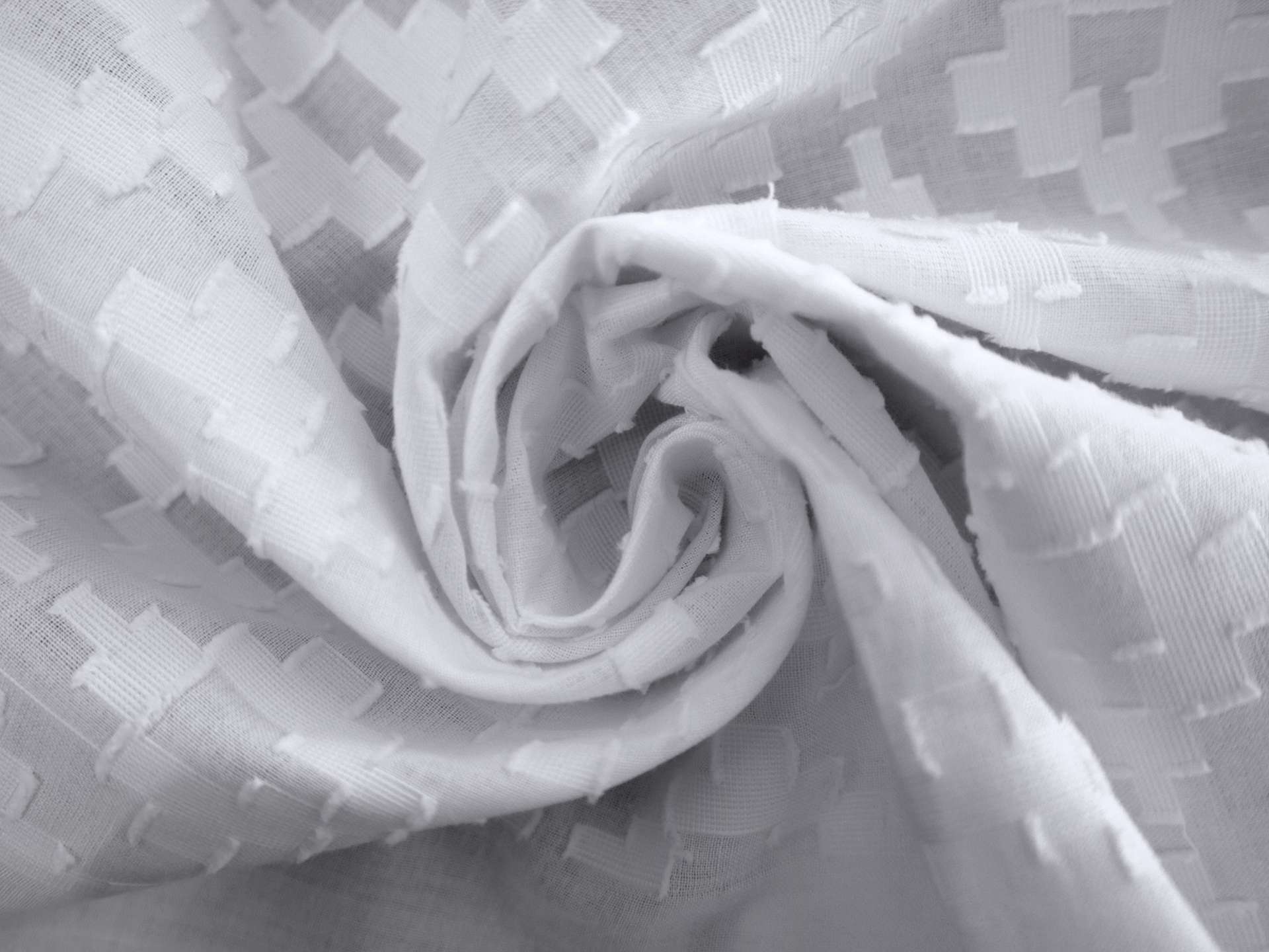 Cotton Novelty Fil Coupe in White with Geometric Pattern