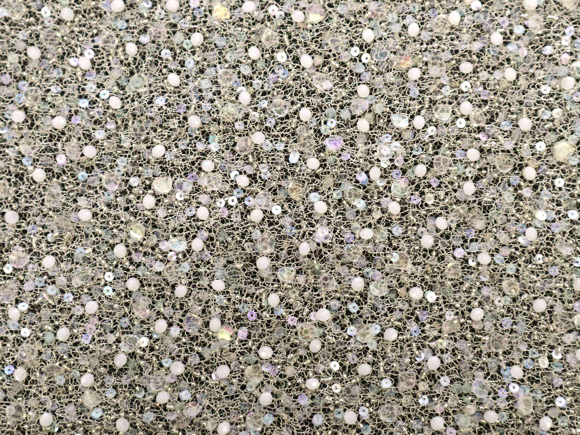 Novelty Beads and Sequins on Metallic Netting in Ivory 