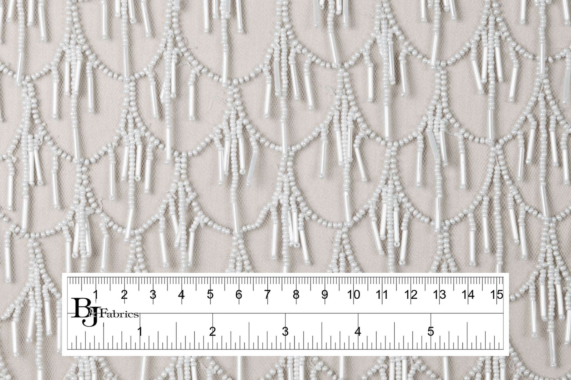Novelty Beaded Tulle with Art Deco Motif in White