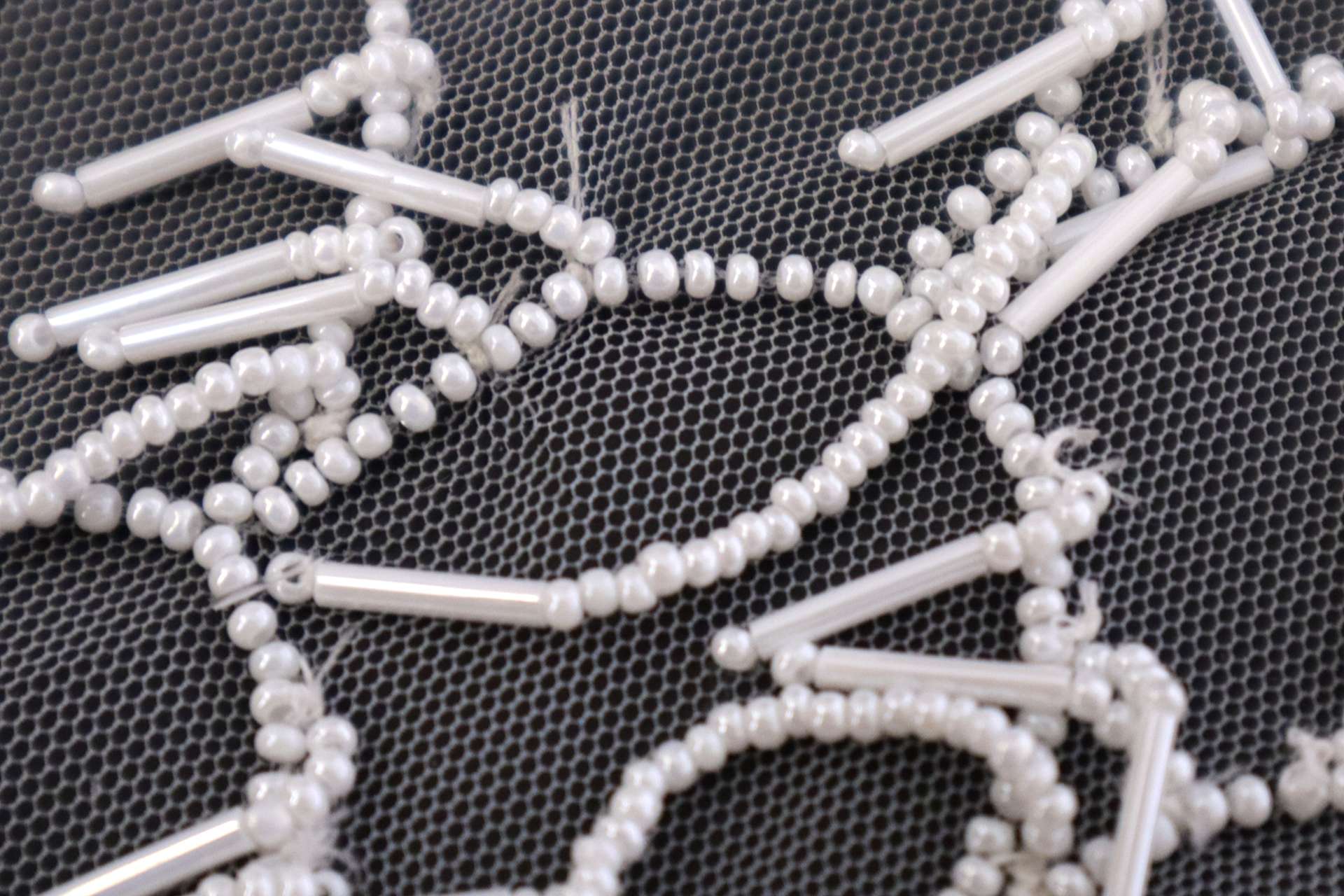Novelty Beaded Tulle with Art Deco Motif in White