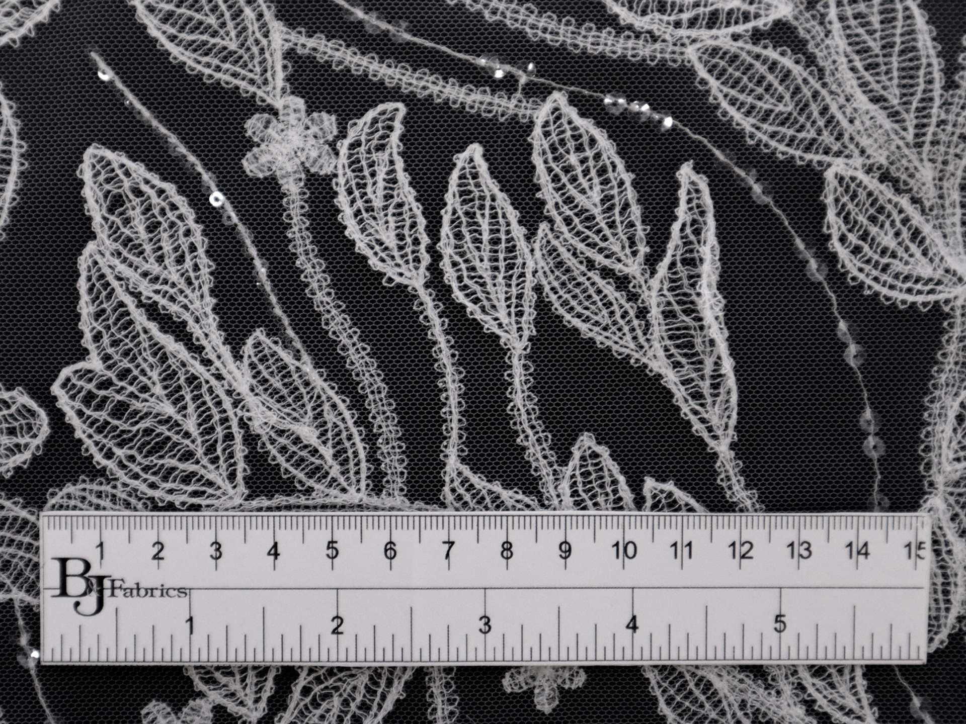 Embroidered Tulle with Botanicals and Sequins Accents in Ivory