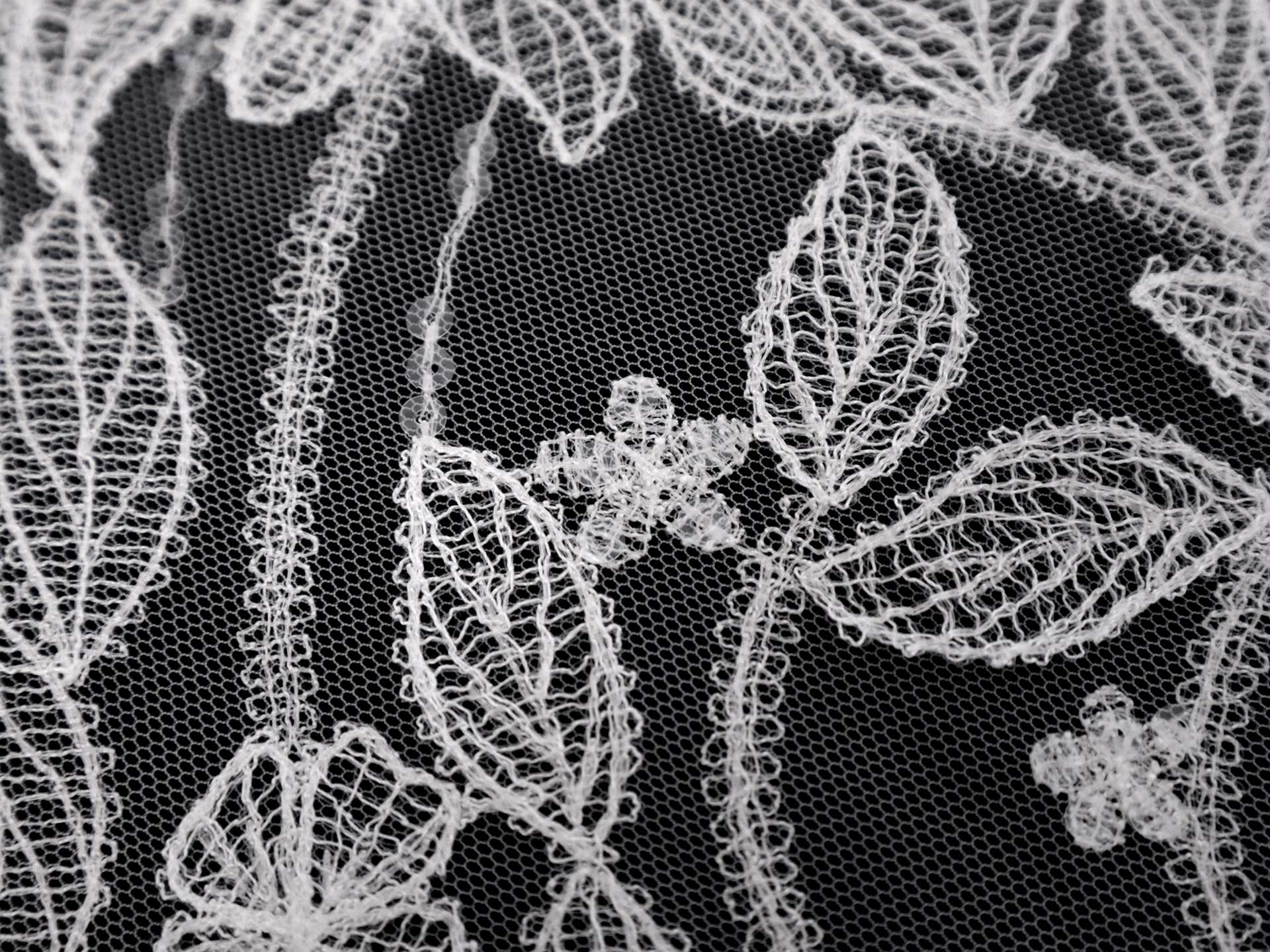 Embroidered Tulle with Botanicals and Sequins Accents in Ivory