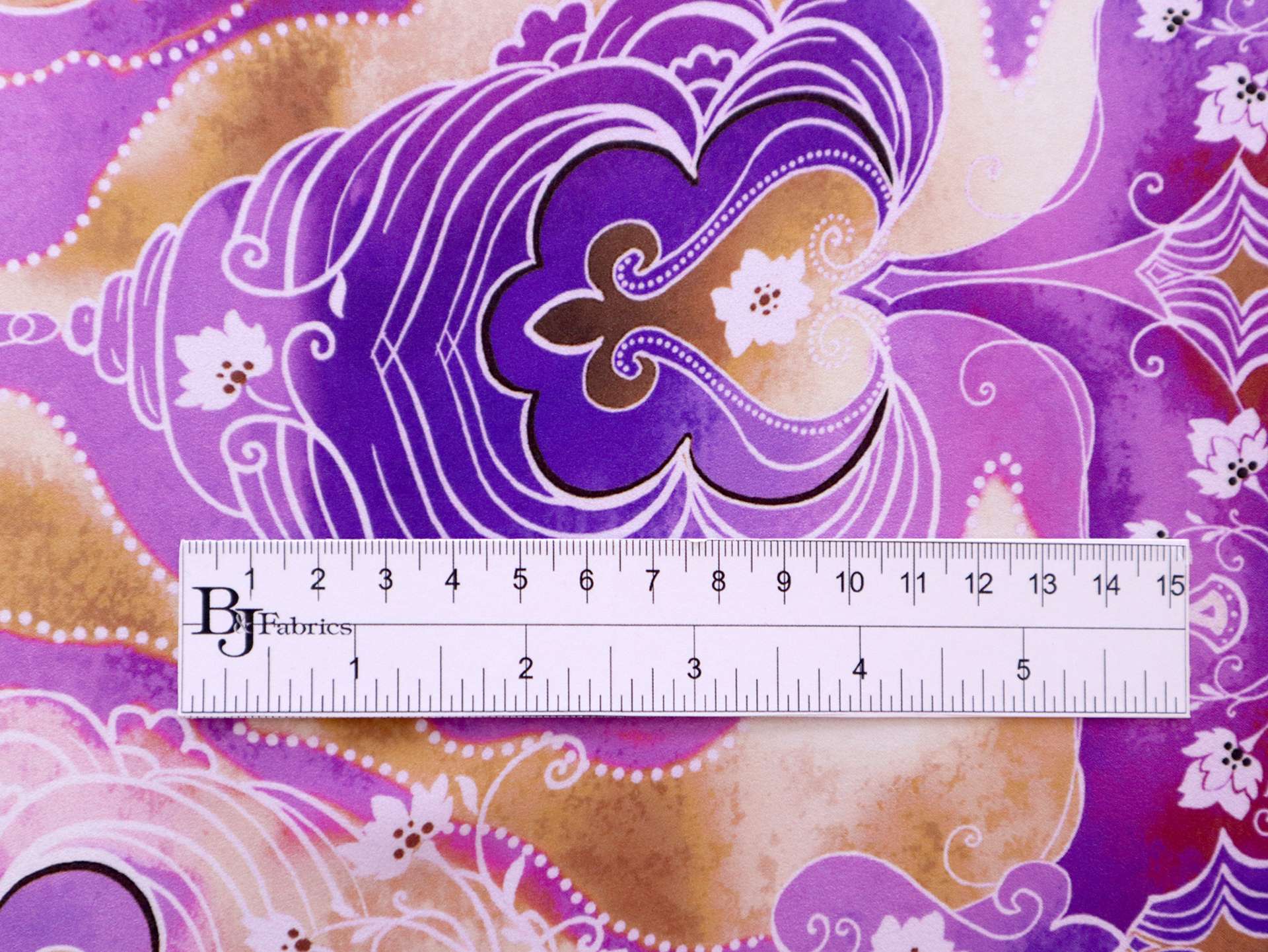 Silk Charmeuse with Psychedelic Print Paisley On White Yellow Purple Background