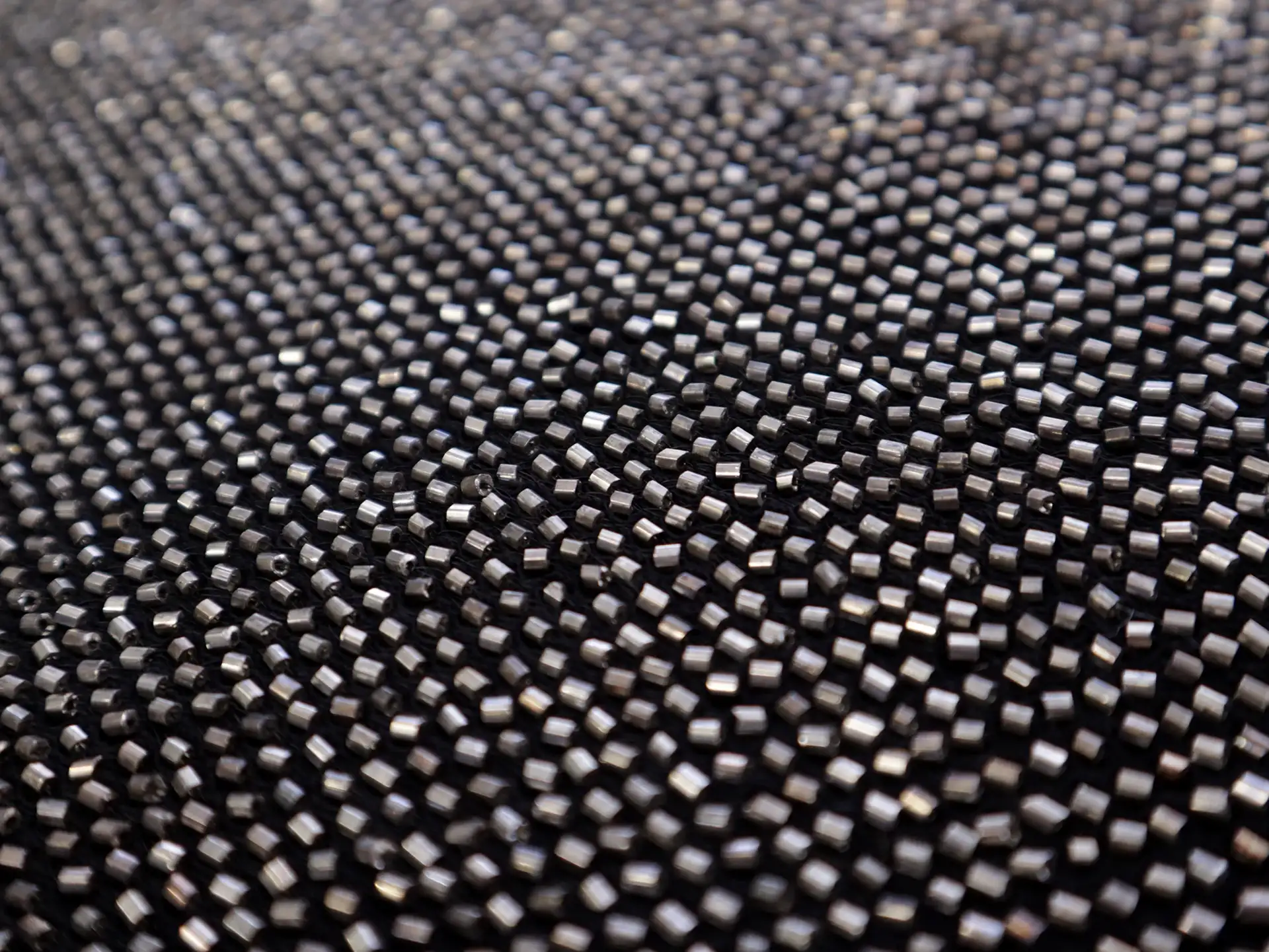 Bugle Beads on Cotton Mesh in Silver