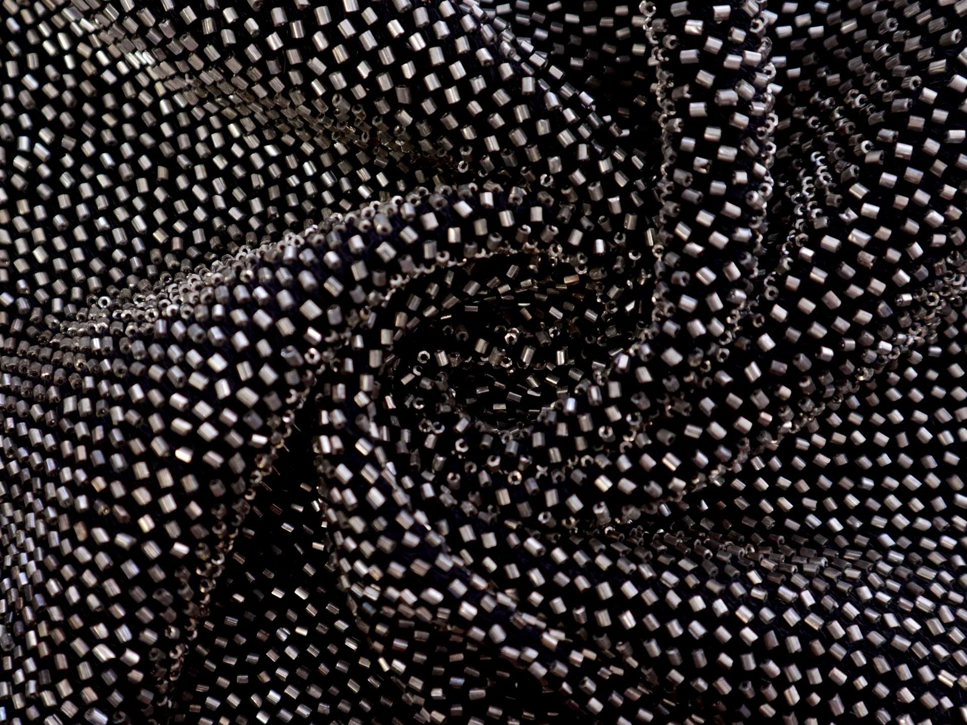 Bugle Beads on Cotton Mesh in Silver